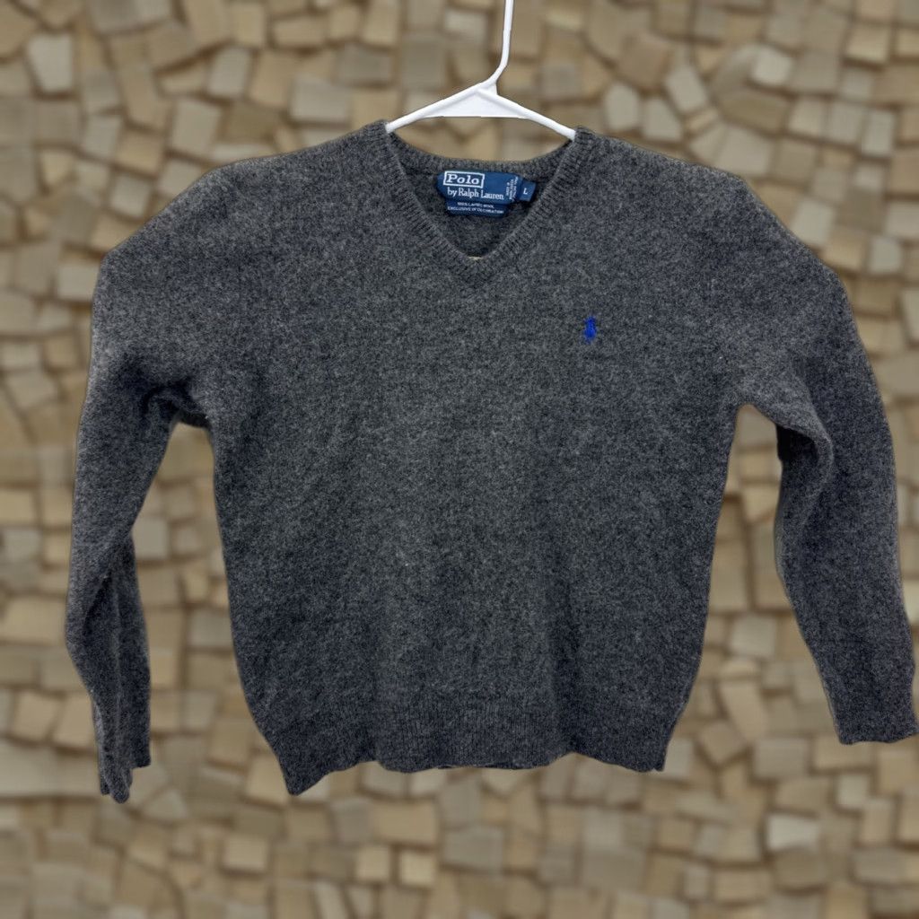Polo Ralph Lauren VINTAGE Polo Ralph Lauren Sweater Womens Large Grey 100% Lambswool V Neck Pullover Embroidered Logo Minimalist Classic Outdoor 90s Sports Preppy Size L / US 10 / IT 46 - 1 Thumbnail
