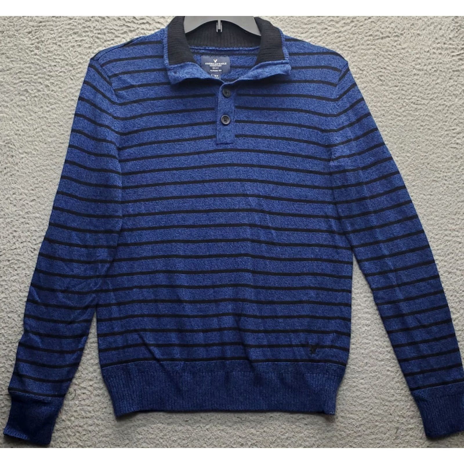 American Eagle Outfitters American Eagle Outfitters Men’s S Blue Striped Mock Neck Pullover Sweater Size US S / EU 44-46 / 1 - 2 Thumbnail