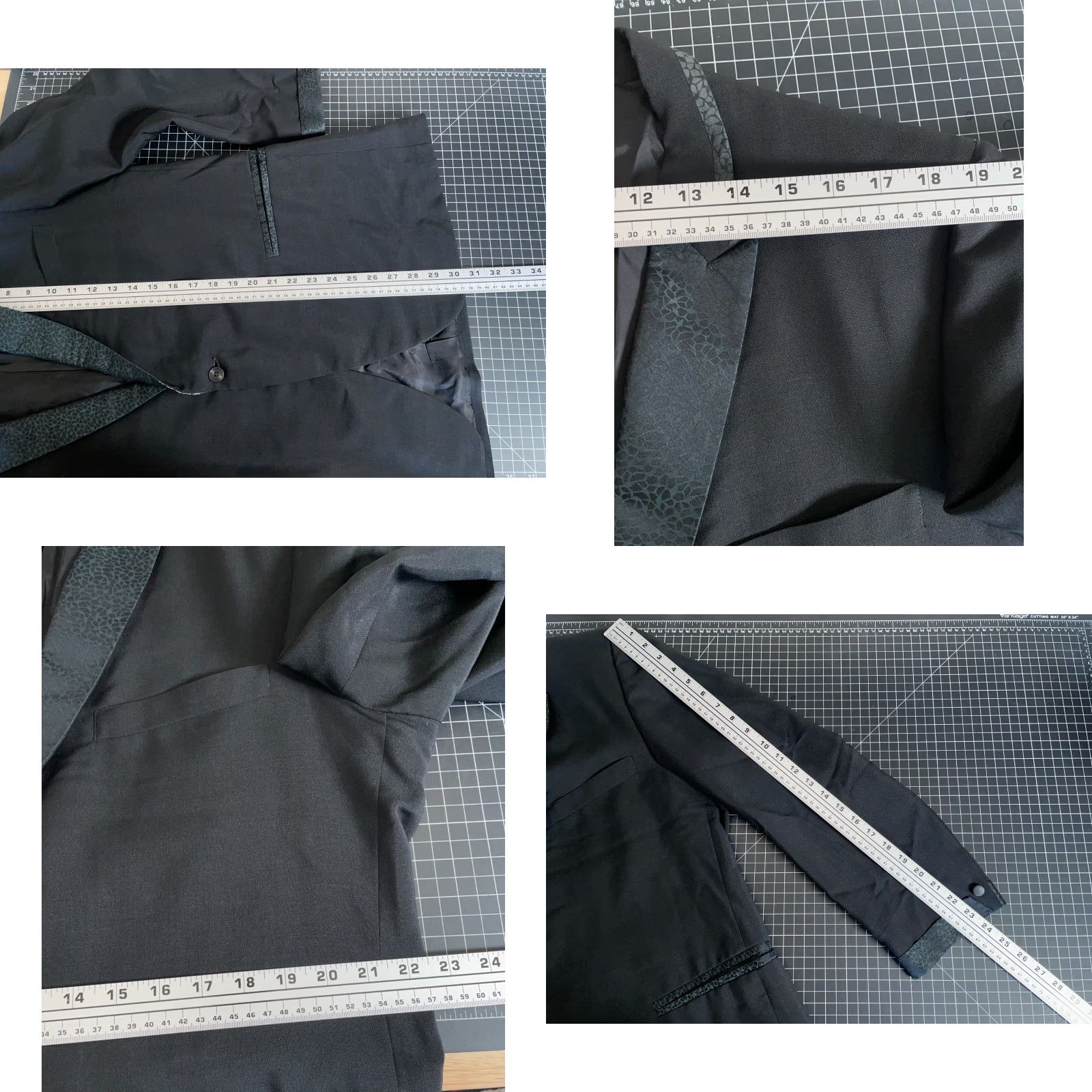 Vintage VINTAGE 70s Era Tuxedo Jacket Men’s 44 Regular Black Geometric Pattern Lapel USA Made After Six One Button Adults Mens Size 44R - 8 Thumbnail