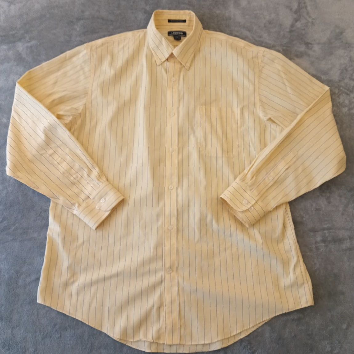 Lands' End Lands' End Shirt Mens 17 Yellow Blue Striped Long Sleeve Button-Down Dress Shirt Mens Regular Size 17 Yellow Striped Vintage No Size US XL / EU 56 / 4 - 2 Thumbnail