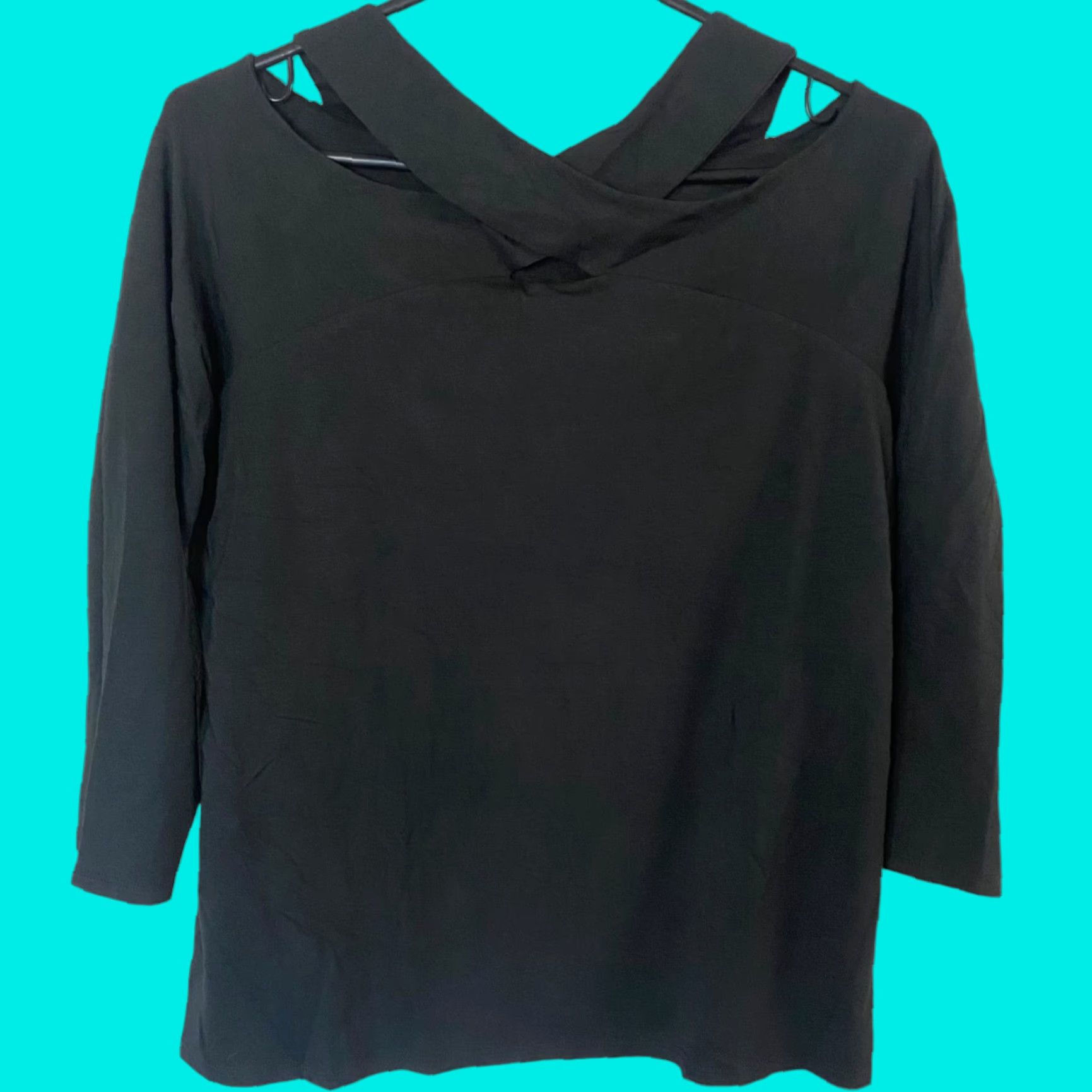Soft Surroundings VINTAGE Soft Surrounding Cottonwood Top Womens Large Black 3/4 Sleeves Pullover Blouse Womens Large Black Criss-Cross Cotton Blend Stretch New Size L / US 10 / IT 46 - 1 Thumbnail