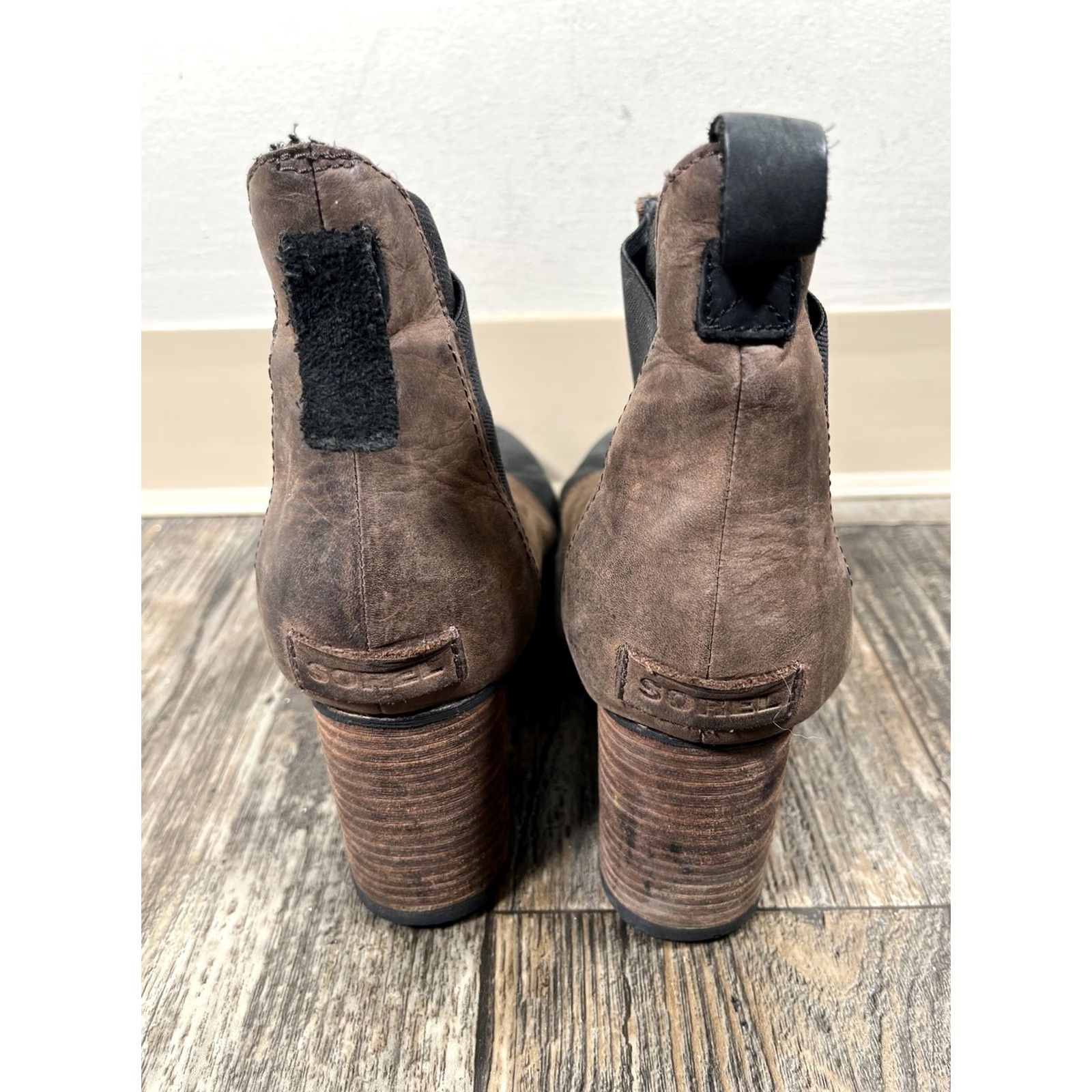 SOREL VINTAGE Sorel Boots Chelsea Bootie Women M Leather Brown 11 Block Heel Ankle Boots NL2300 J1 Size US 11 / IT 41 - 5 Thumbnail