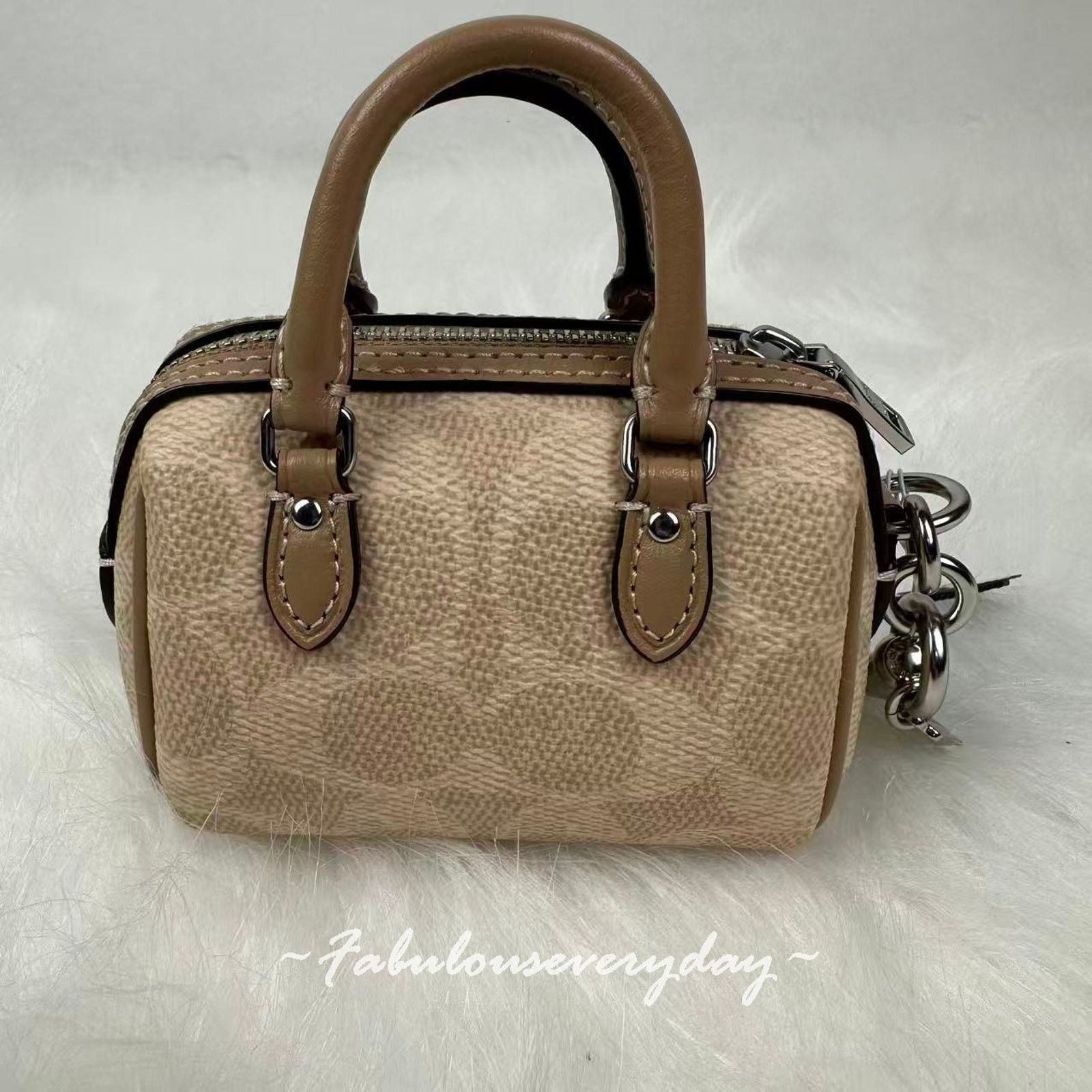 Coach Coach Mini Rowan Bag Charm Sig Canvas Silver/Sand/Taupe Size ONE SIZE - 3 Thumbnail