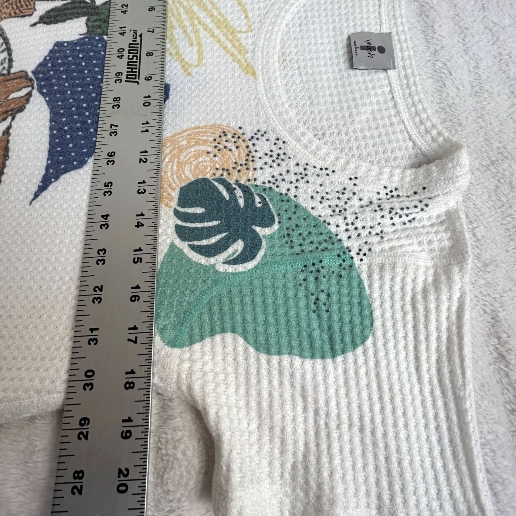 Noah Inoah Women's Tunic Top Shirt XS Waffle-Knit Dog Leaf Print White Small Size S / US 4 / IT 40 - 6 Thumbnail