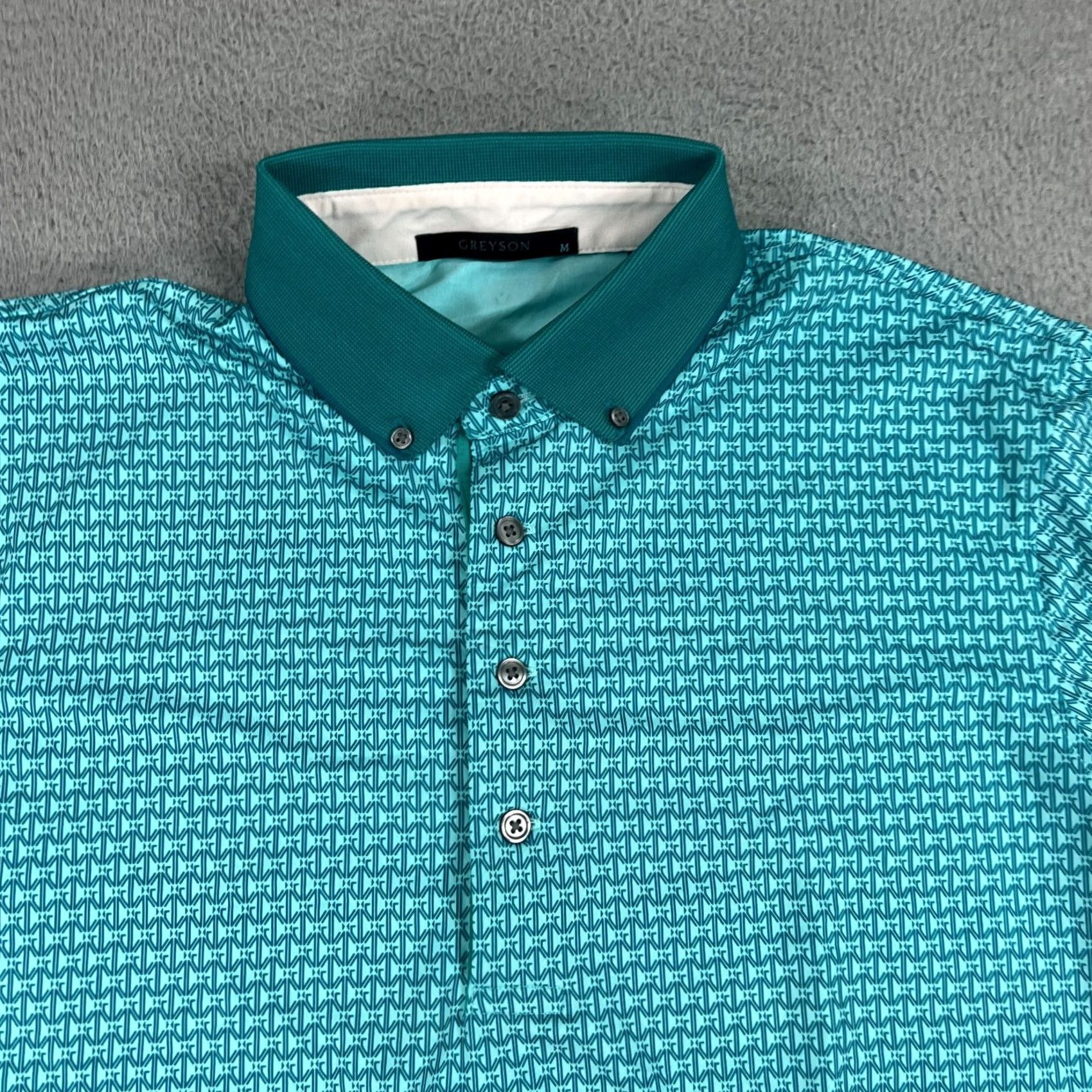 Vintage Greyson Polo Shirt Mens Medium Blue Geometric Print Golf Performance Wolf Size US M / EU 48-50 / 2 - 2 Thumbnail