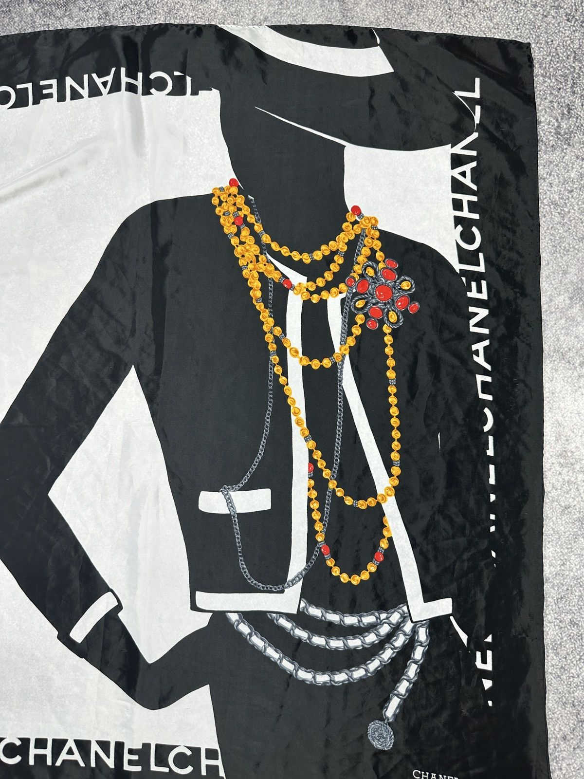 Vintage Chanel Silk Mademoiselle Koko Scarf Logo Luxury Style France Size ONE SIZE - 4 Thumbnail
