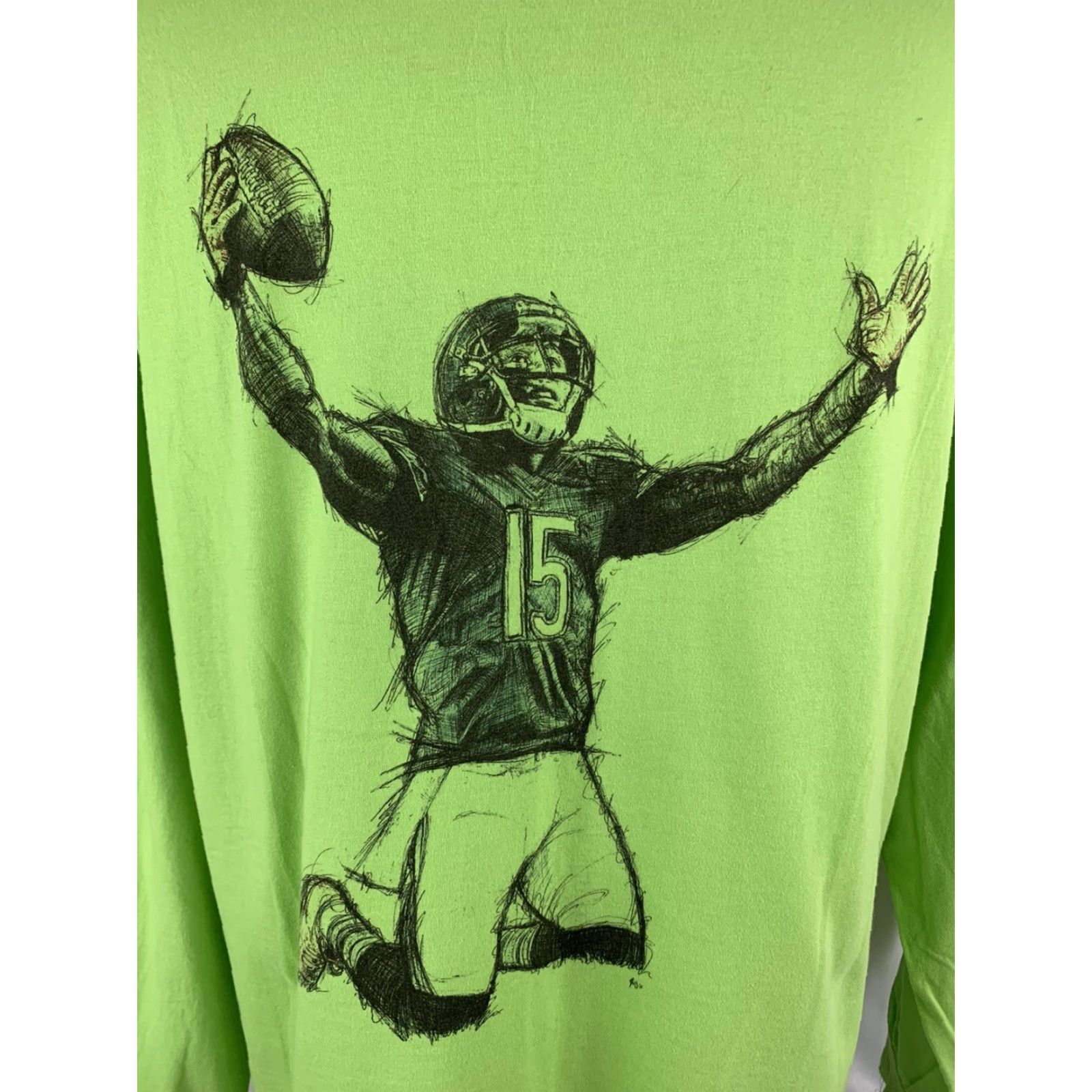 Hanes VINTAGE Large Men's The Brandon Marshall Foundation Bright Green Long Sleeve Logo Tshirt Size US L / EU 52-54 / 3 - 5 Thumbnail