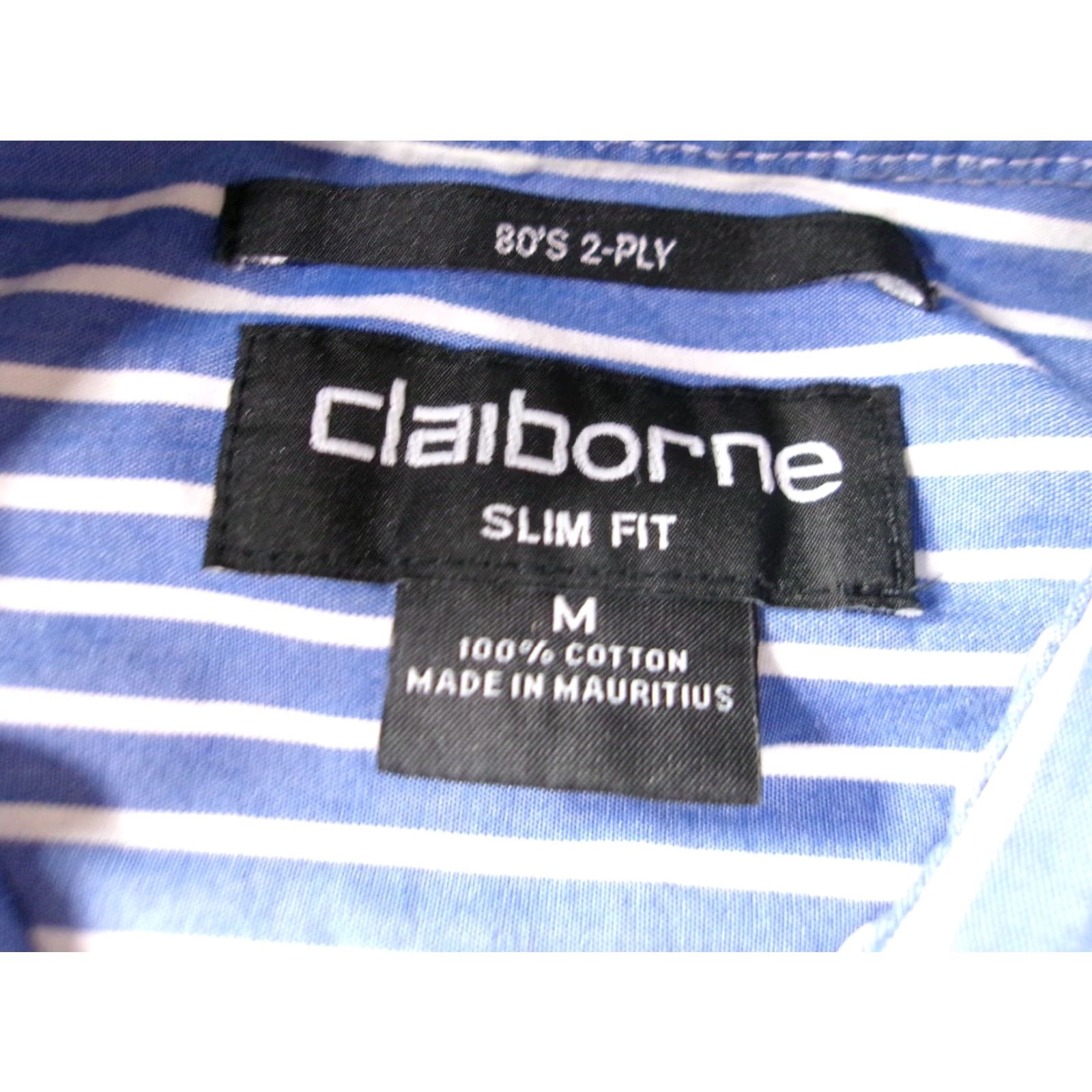 Liz Claiborne Claiborne Shirt Men Medium Blue Striped Slim Fit Preppy Classic 80s Office Workwear Button-Up Size US M / EU 48-50 / 2 - 6 Thumbnail