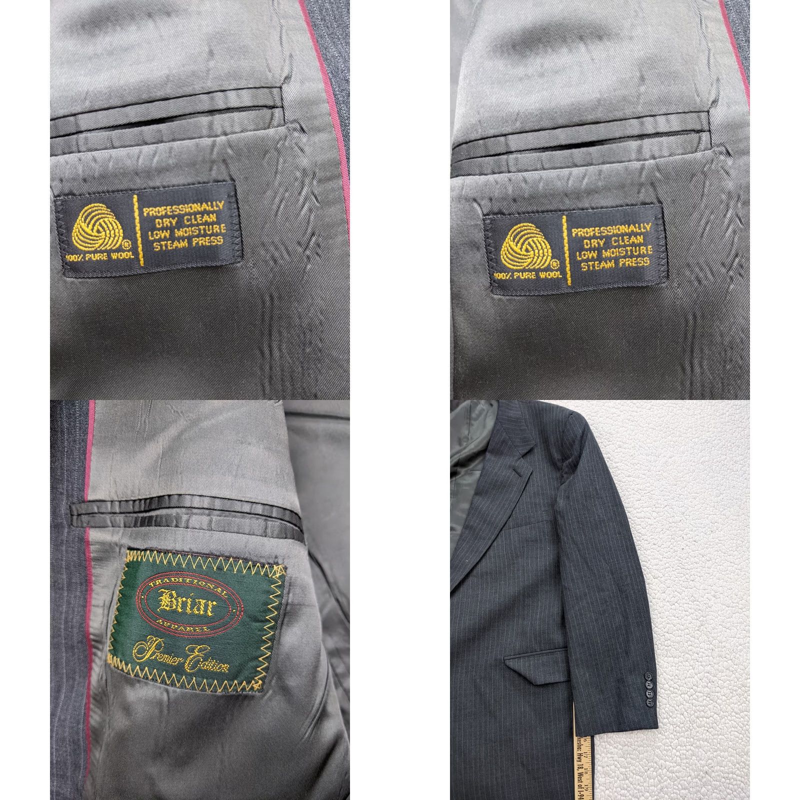 Vintage Richard Thomas Eulberg Mens Blazer Jacket Sport Coat Gray Pinstripe 40L Notch Lapel 2-Button Single-Breasted, Dry Clean Only, Regular Fit, Mens Jacket Size 40R - 8 Thumbnail