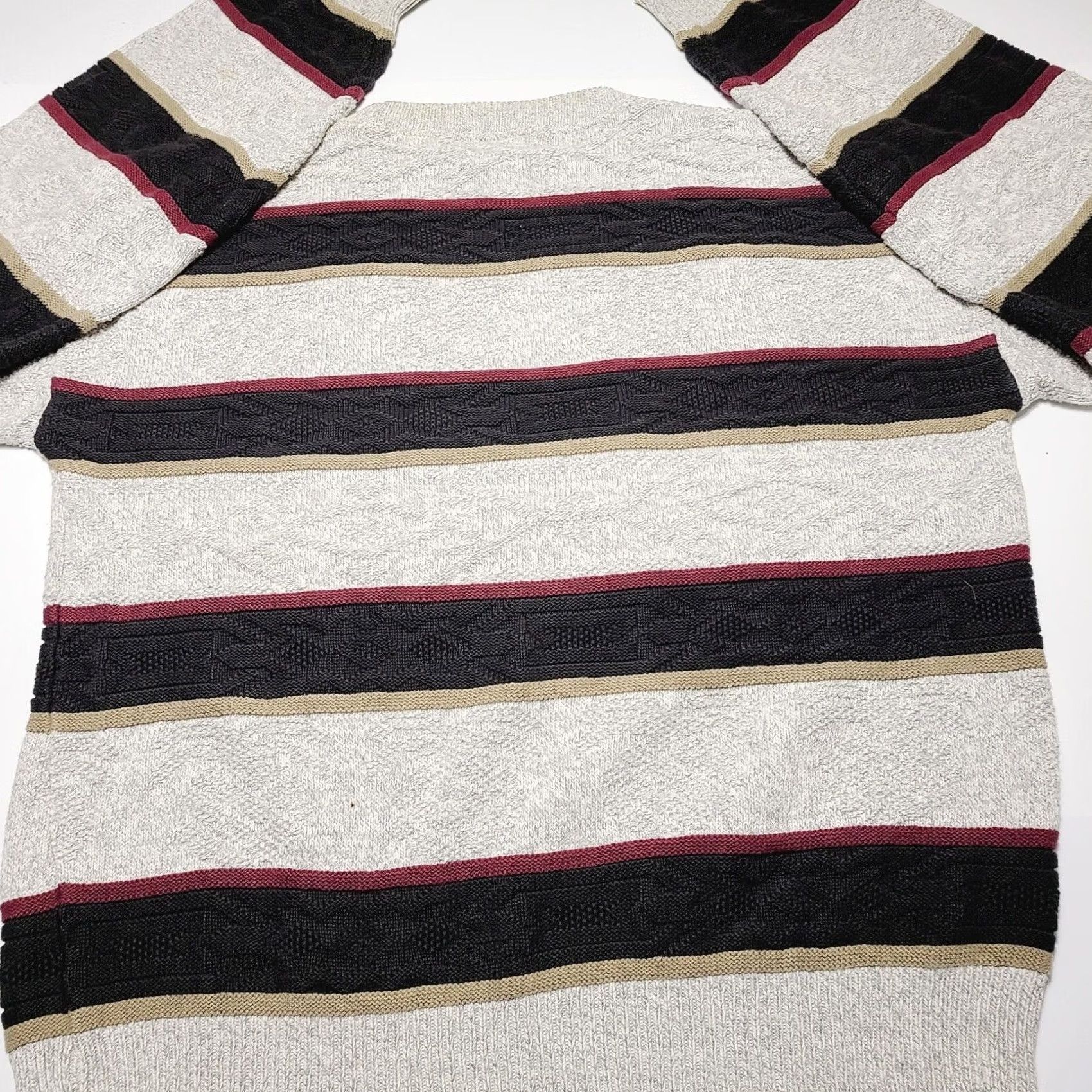 Vintage VINTAGE Hampton Bay Sweater Mens Large Beige Striped Grandpa Made In USA 90's Geometric Knit Cotton Pullover Round Neck Long Sleeve Casual Mens Size US L / EU 52-54 / 3 - 4 Thumbnail