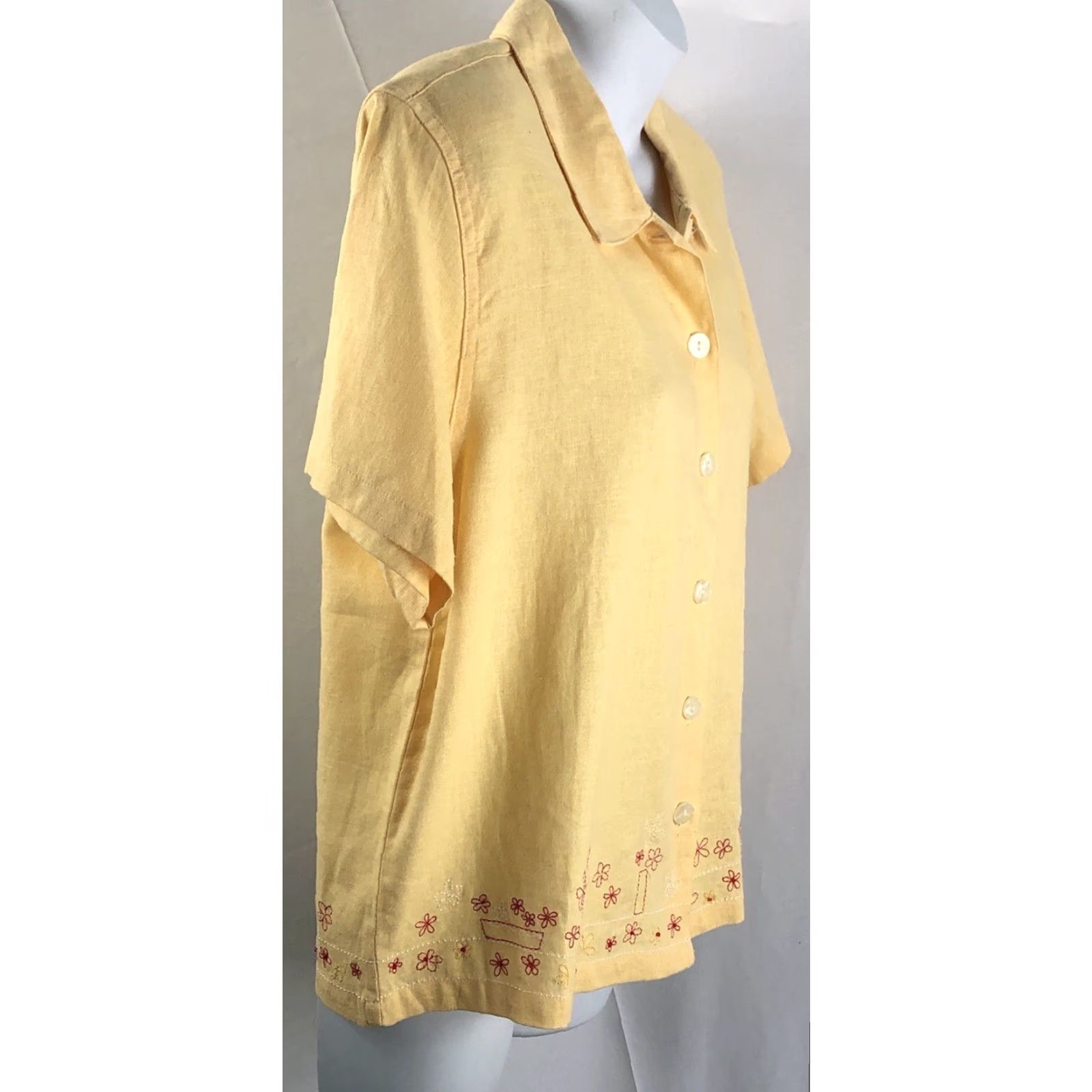 Vintage NWT Christopher Banks Linen Top M Yellow Floral Embroidered ButtonUp CottageCore Shirt Womens Size M / US 6-8 / IT 42-44 - 2 Thumbnail