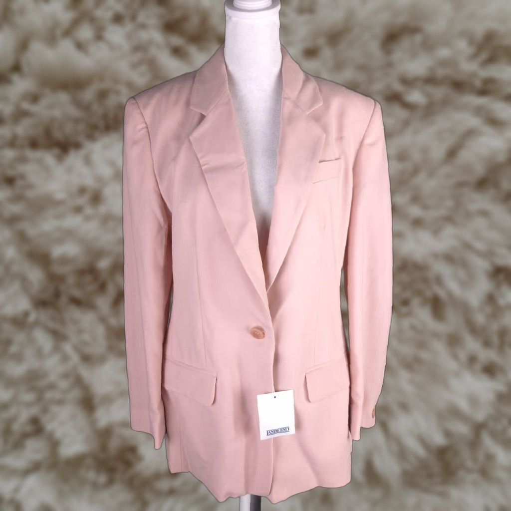 VINTAGE Lands' End Blazer Womens 6 Pink 100% Wool Single Button Lined 90s Barbiecore Cardio?