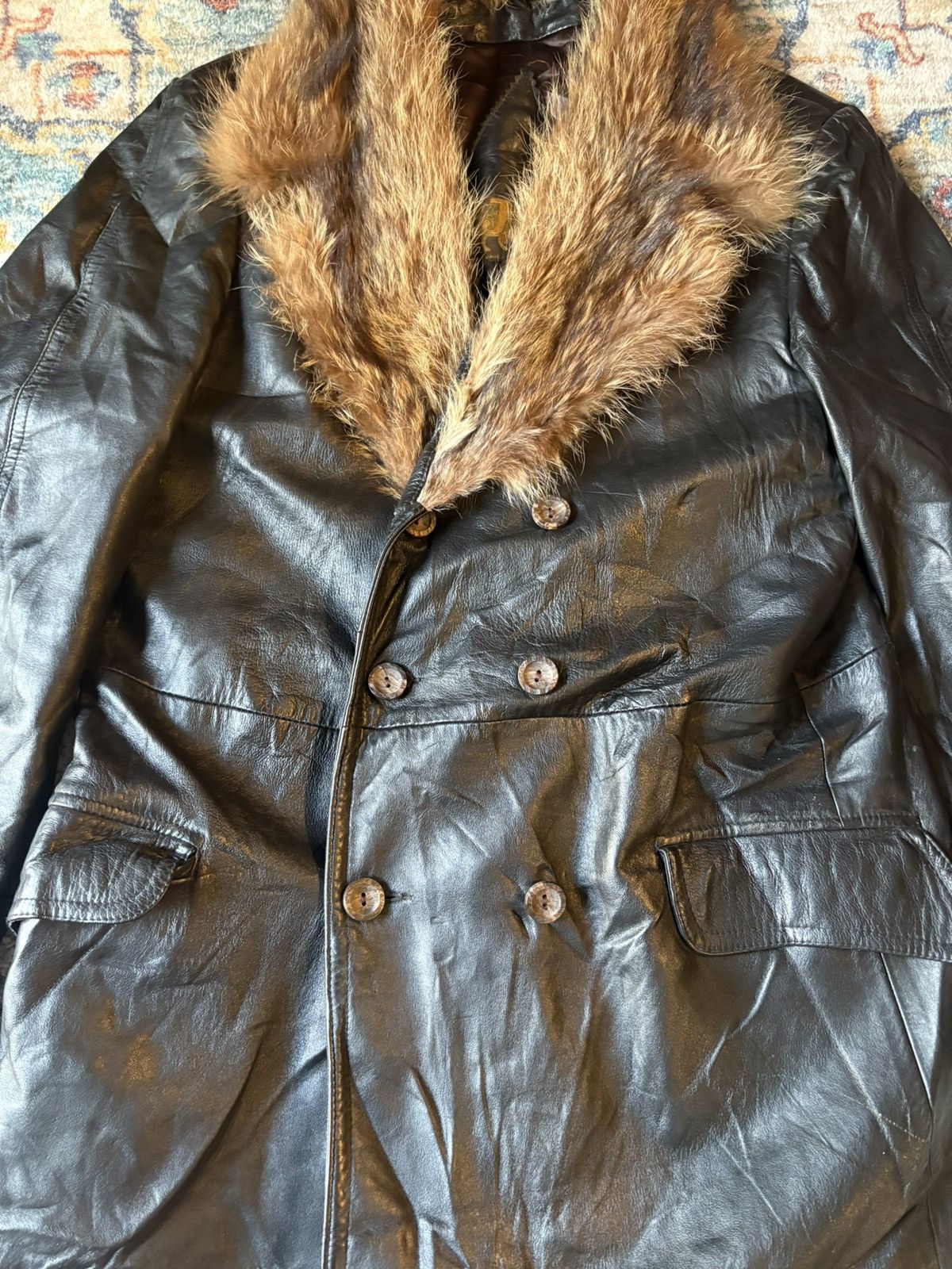 Vintage Vintage 70s JJ Canada Fur Collared Long Leather Trench Coat Size US L / EU 52-54 / 3 - 4 Thumbnail
