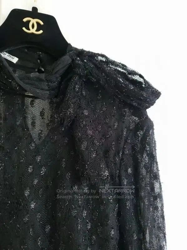 Miu Miu Miu Miu Black Dotted Long Sleeve Shirt . Size M / US 6-8 / IT 42-44 - 4 Thumbnail