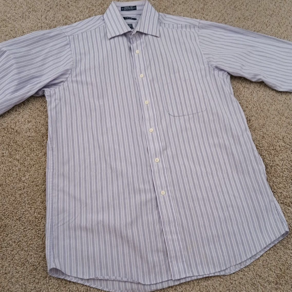 Izod IZOD Shirt Mens Medium Purple Striped Long Sleeve Button Up Cotton Blend Size US M / EU 48-50 / 2 - 4 Thumbnail