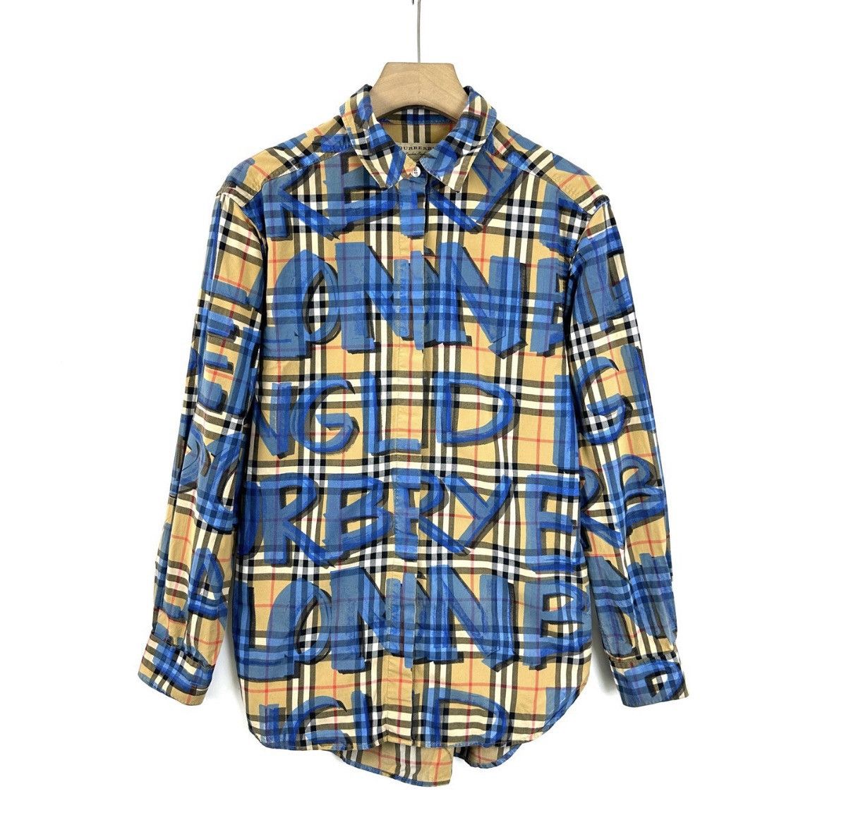 Burberry Burberry / Blue Letter Graffiti Plaid Long Sleeve Shirt K12 Size US L / EU 52-54 / 3 - 1 Thumbnail