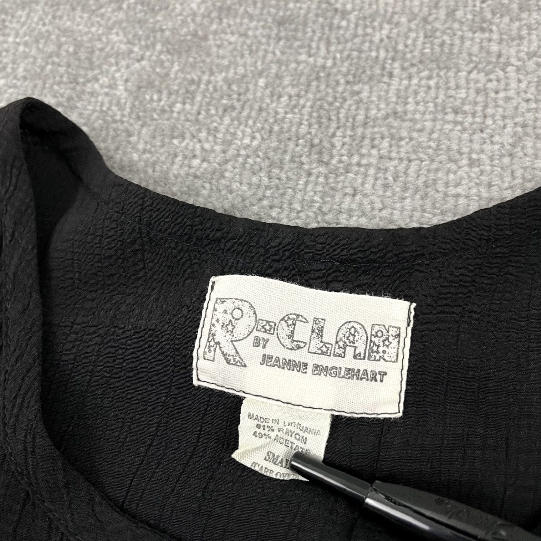 Vintage R-CLAN by Jeanne Engelhart Dress Womens Small Black Oversized Stretch Pockets Size 28" / US 6 / IT 42 - 2 Thumbnail