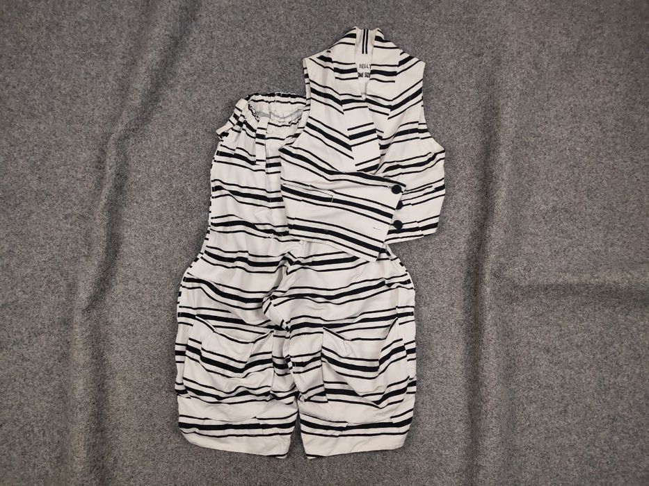 image of Avant Garde Nelly Johansson Striped Suit Vest Harem Pants Wide Drop in White Black, Women's (Size 3
