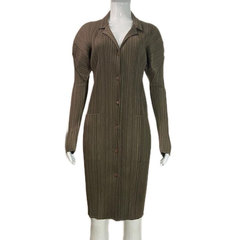 Issey Miyake Issey Miyake size:4 Dark bean green pleated dress Size S / US 4 / IT 40 - 1 Thumbnail