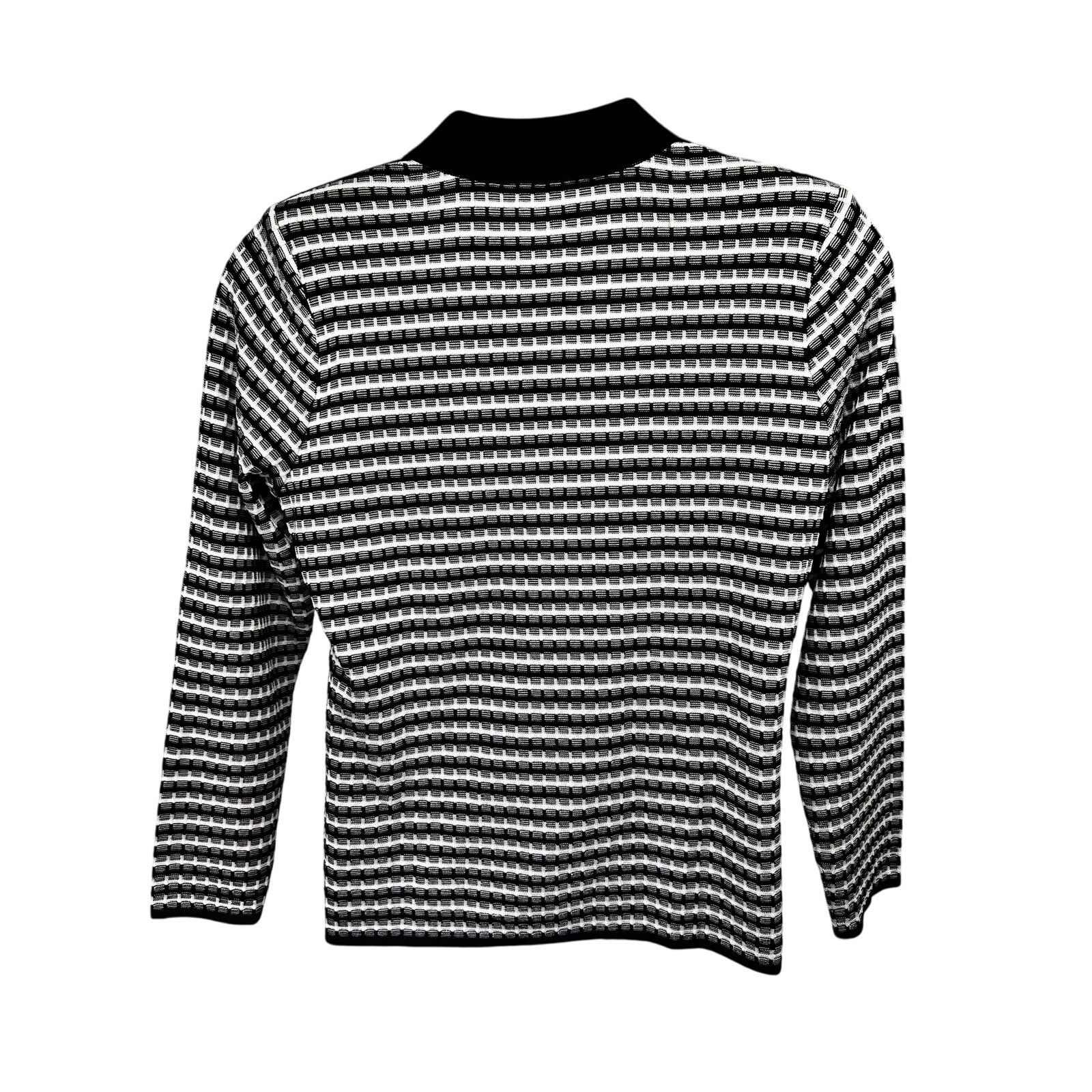 Vintage Misook Vintage 90s Black White Knit Button Shirt L Stretch Size L / US 10 / IT 46 - 2 Thumbnail