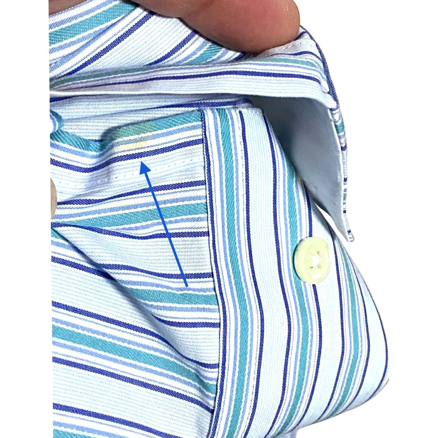 Vintage Paul Fredrick Non Iron Trim Fit Blue Striped Dress Shirt Mens 17 34-35 Career Size 46R - 7 Thumbnail