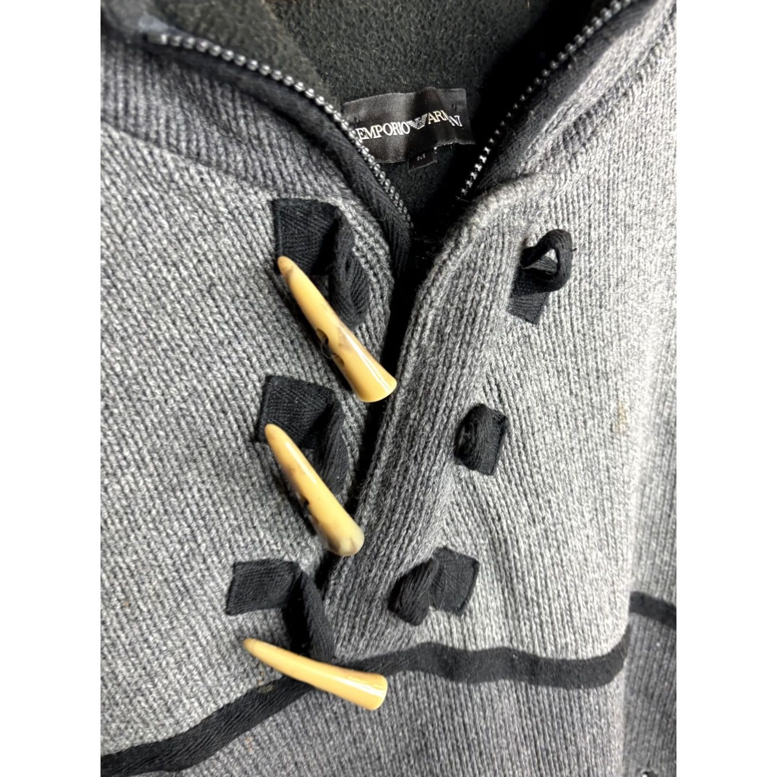 Emporio Armani Emporio Armani Sweater Mens M Gray Hooded 1/4 Zip Toggle EVA Logo Knit Pullover Long Sleeve Pockets Heavyweight Classic Casual Size US M / EU 48-50 / 2 - 3 Thumbnail