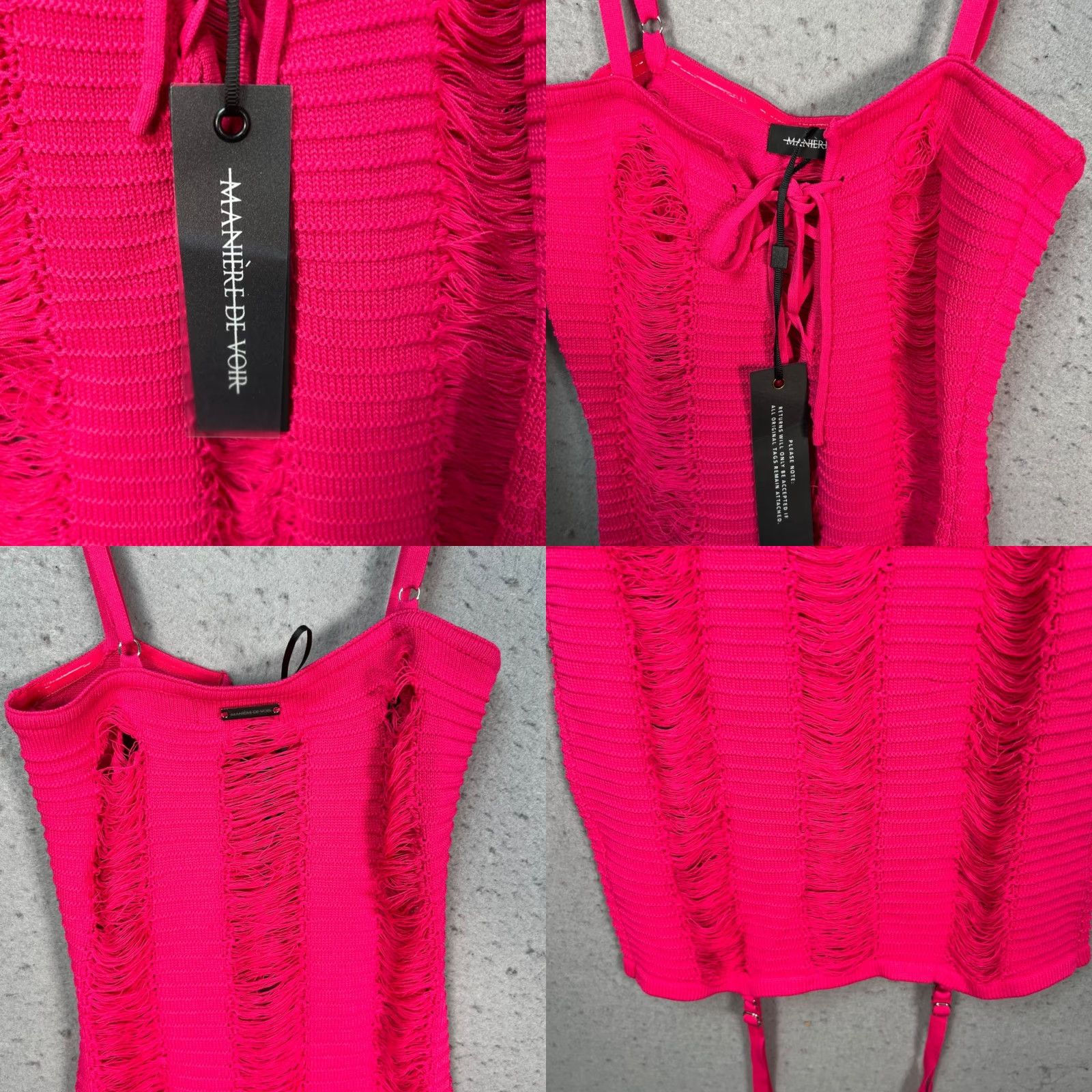 Vintage Maniere De Voir Womens Small Pink Ruched Knit Mini Dress Straps Adjustable Sleeveless Short Dress 90s? Size S / US 4 / IT 40 - 8 Thumbnail