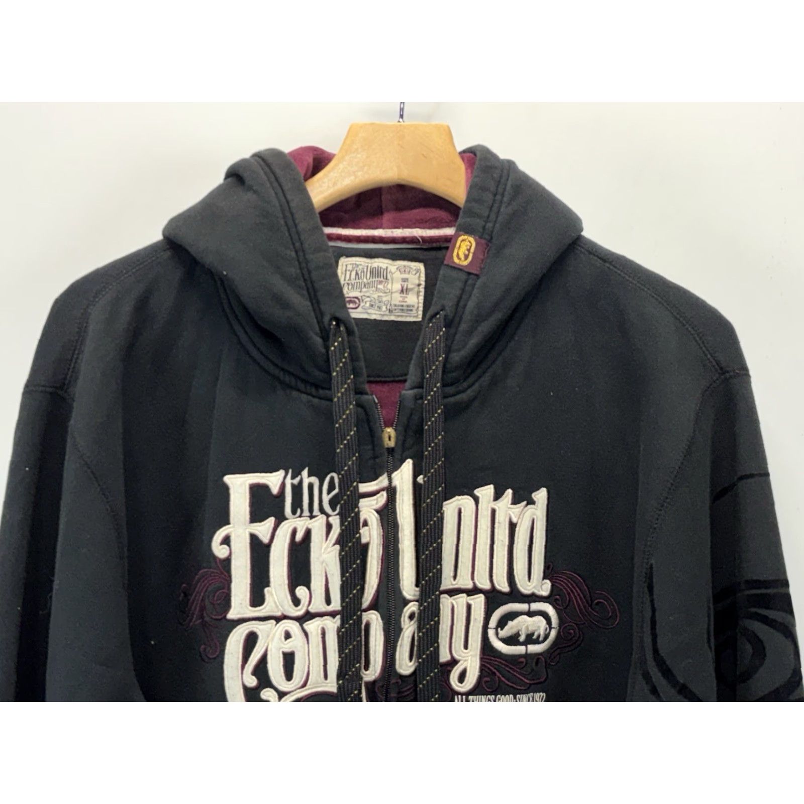 Vintage VINTAGE Ecko Unlimited Hoodie (Hooded) XL Black Grunge Full Zip Pockets Velour-Lined Men's Size US XL / EU 56 / 4 - 2 Thumbnail