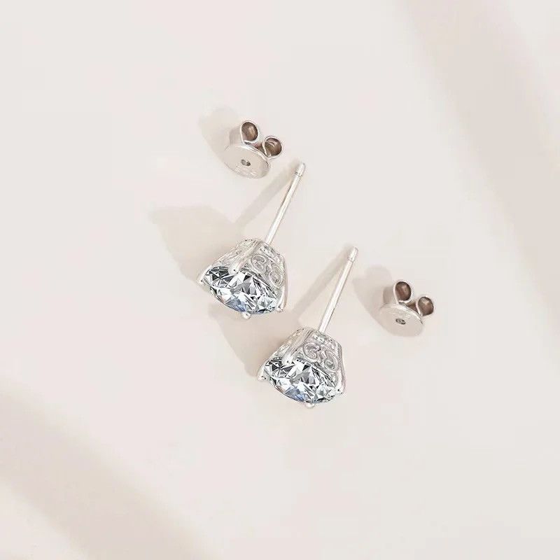 Jewelry 925 silver moissanite 2 carat four-prong earrings Size ONE SIZE - 4 Thumbnail