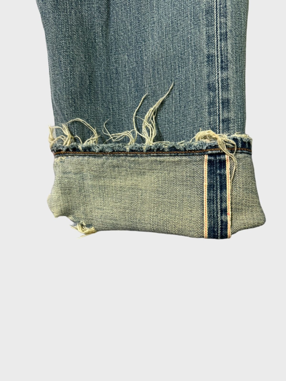 Japanese Brand Vintage Distressed Baggy Edwin 505 Selvedge Thrashed Jeans Size US 30 / EU 46 - 8 Thumbnail