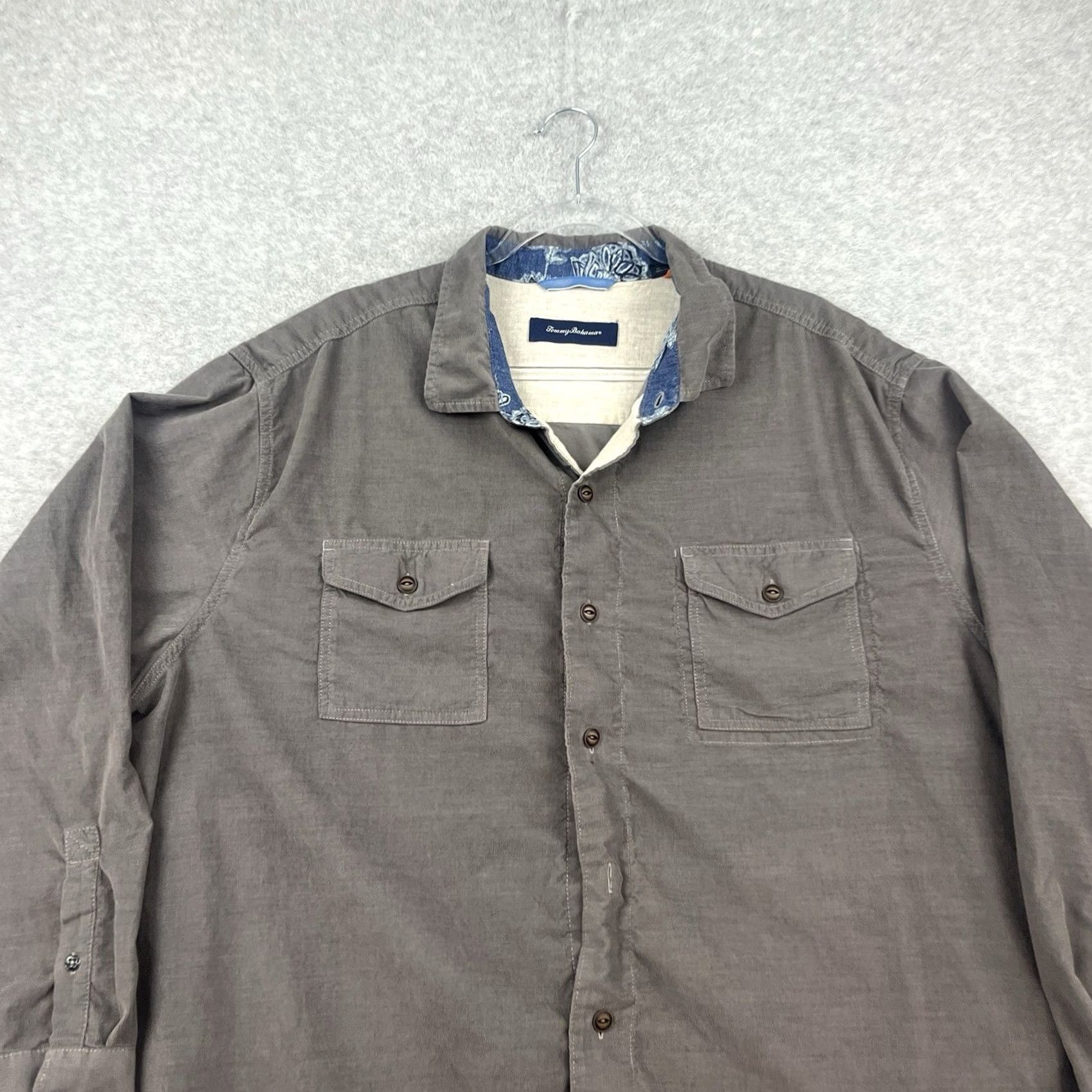 Tommy Bahama Tommy Bahama Corduroy Cord Shirt Mens 2XB Grey Gray Preppy Button Up Pockets EUC Size US XXL / EU 58 / 5 - 3 Thumbnail