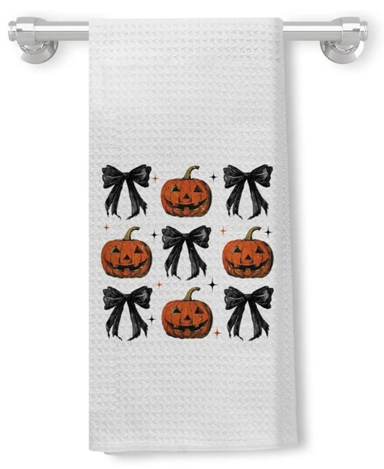 Other Halloween Kitchen Hand Towels Black Pumpkin & Coquette Bow Size ONE SIZE - 1 Thumbnail