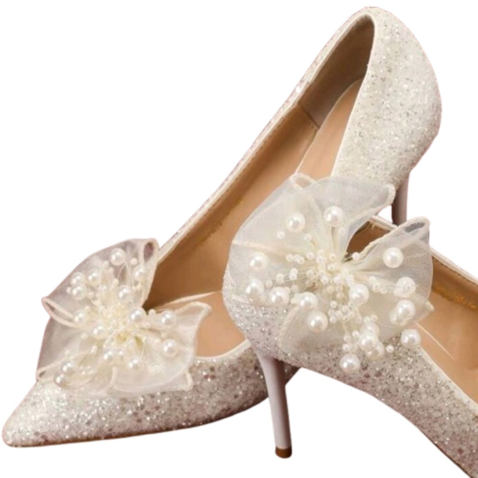 Other ELEGANT ☆ CREAM ORGANZA BOWS with PEARLS ☆ SHOE CLIPS ☆ NIP Size US 4 / IT 34 - 3 Thumbnail