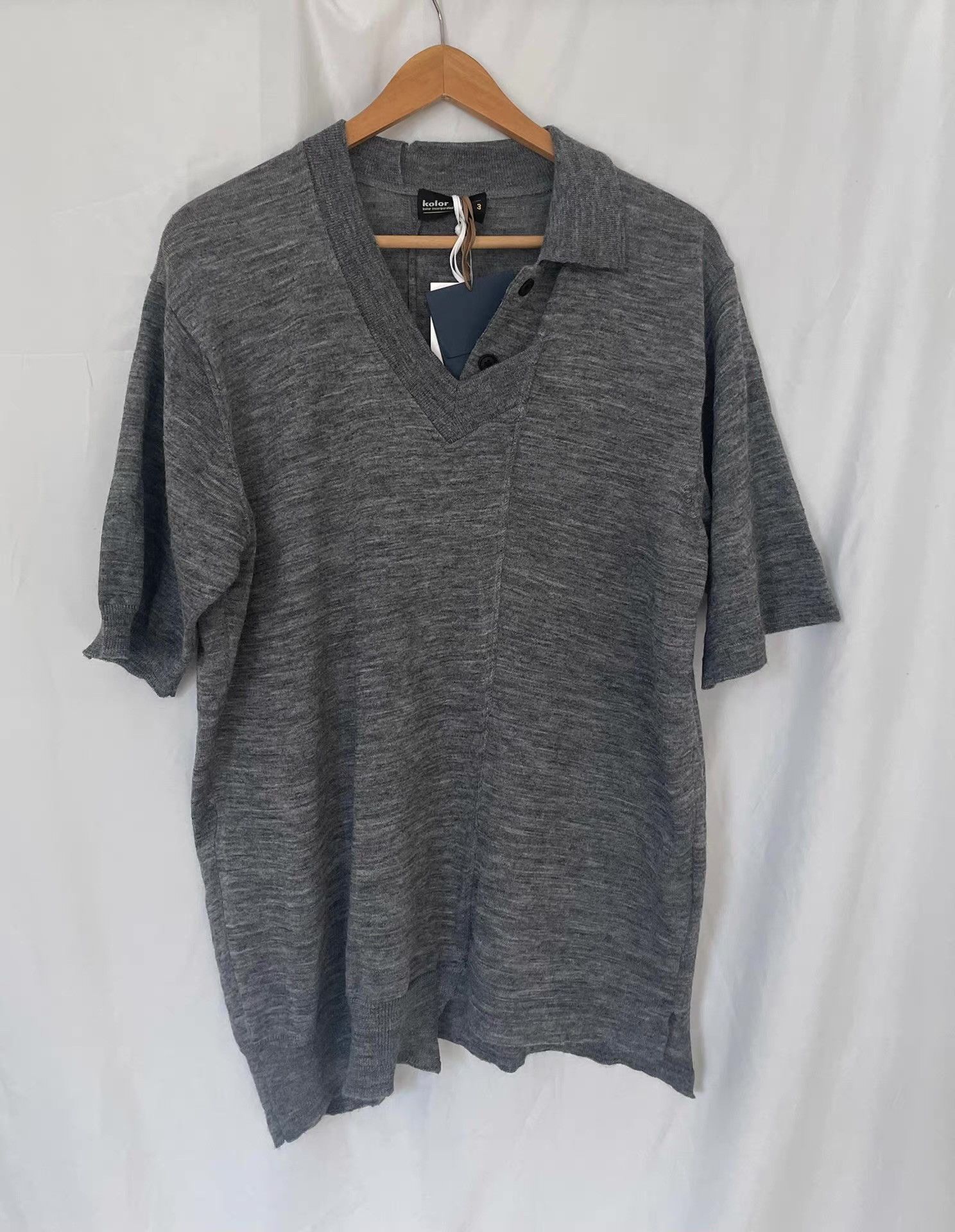 Kolor Kolor Men's Alpaca-blend DeconstructedShort-sleeve Polo Ｑ21 Size US M / EU 48-50 / 2 - 2 Thumbnail