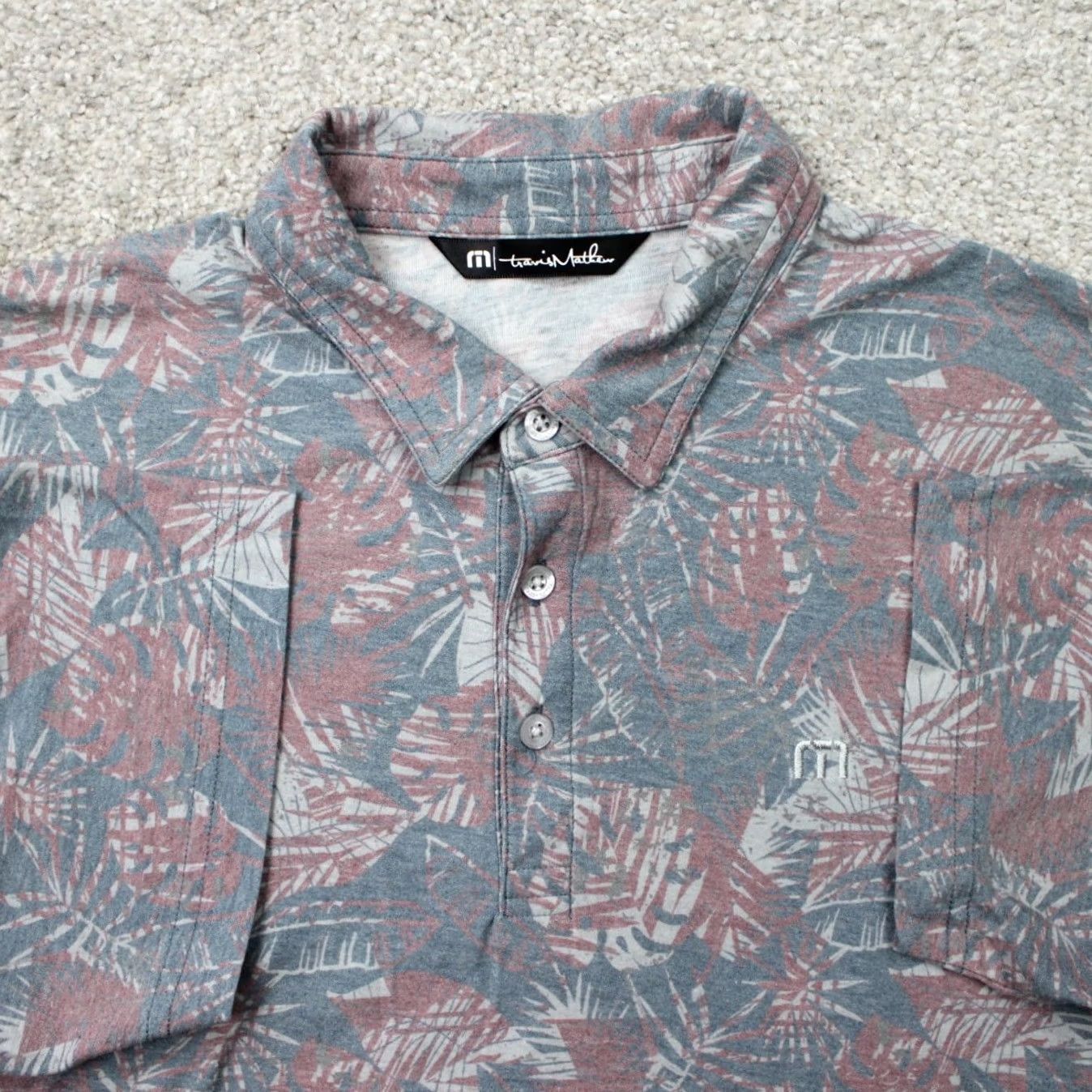 TravisMathew Travis Mathew Polo Shirt Mens Large Red/Blue Floral Pima Cotton/Polyester S/S Size US L / EU 52-54 / 3 - 2 Thumbnail