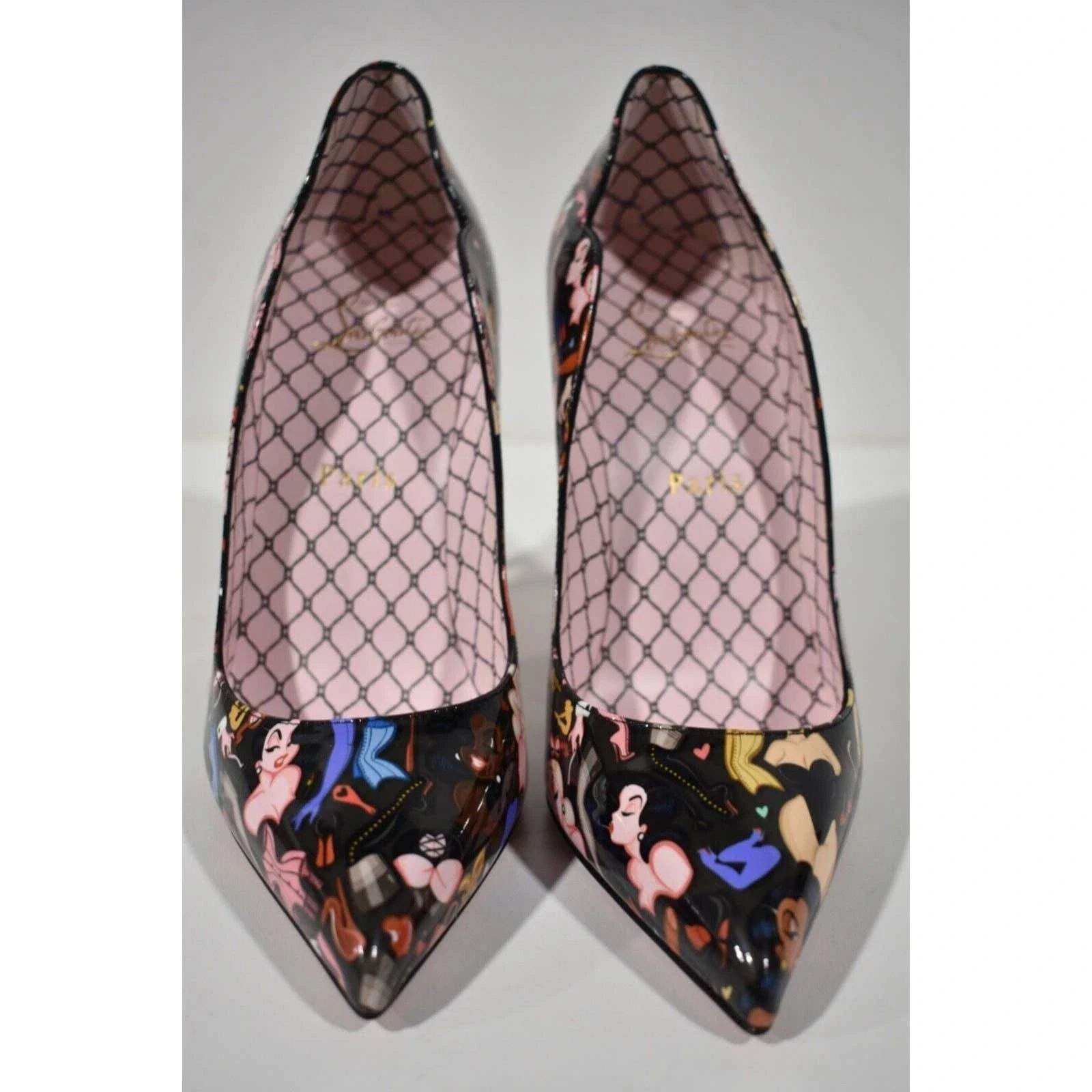 Christian Louboutin Hot Chick 100 Black Patent Leather Bored Red Heel Pump 38.5 Size US 8.5 / IT 38.5 - 5 Thumbnail