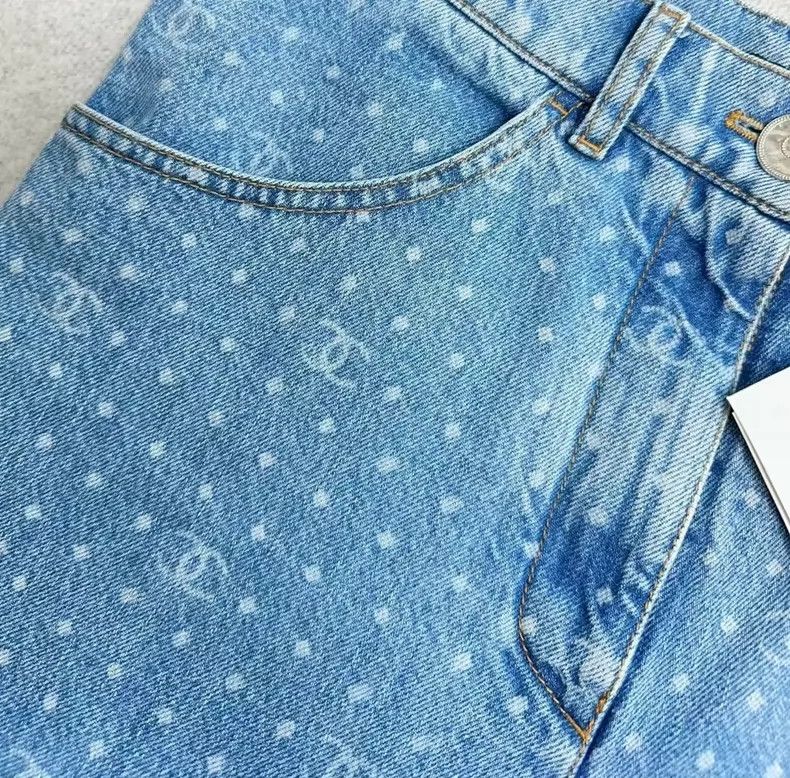 Chanel Chanel Polka dot double C blue popular denim wide-leg pant Size 25" / US 0 / IT 36 - 2 Thumbnail