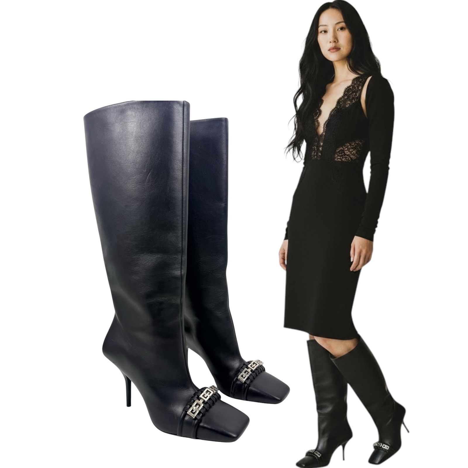 Givenchy New Givenchy G Woven Leather Knee High Square Toe Boots Size US 7 / IT 37 - 1 Thumbnail