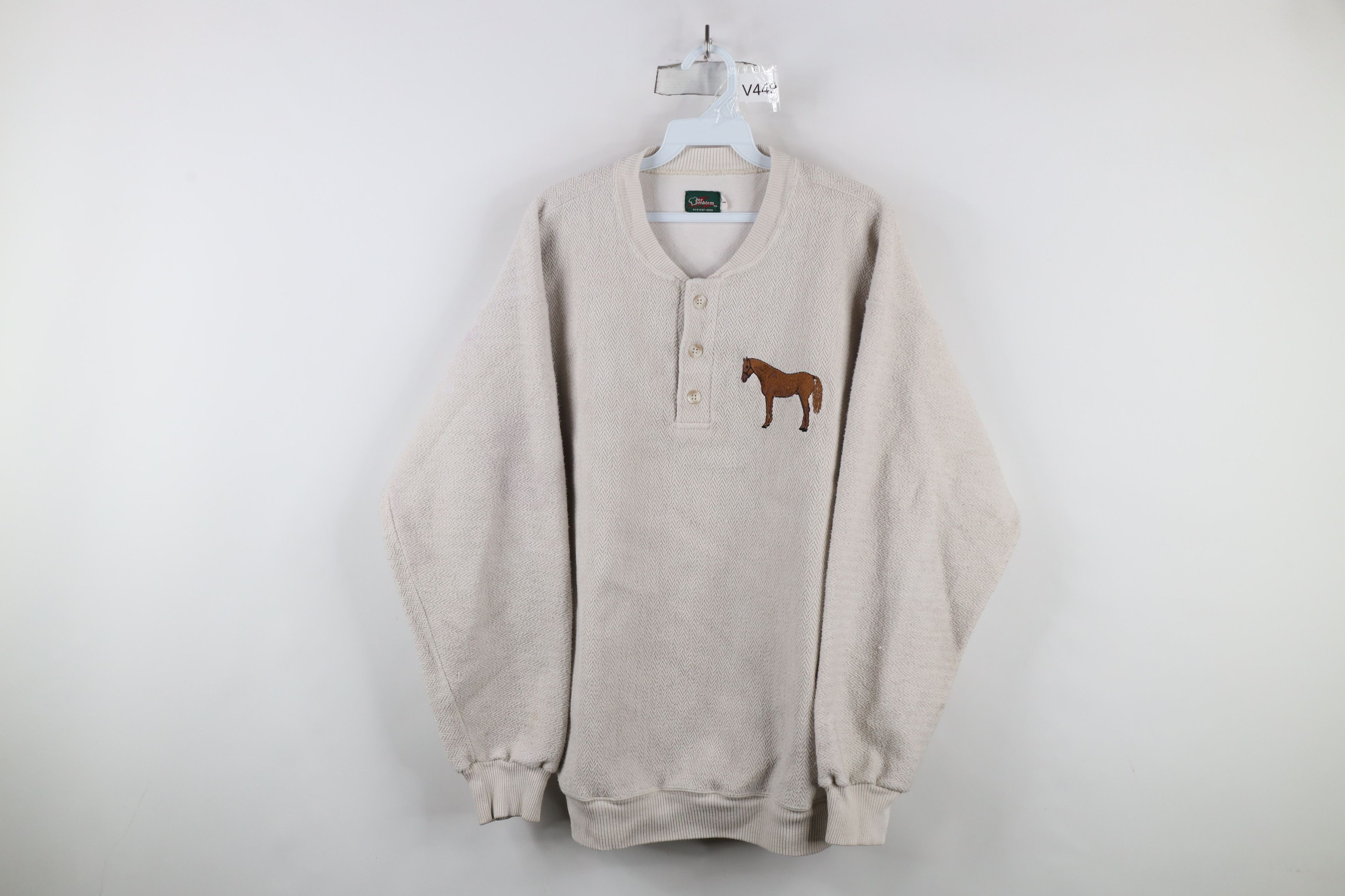 Vintage Vintage 90s Streetwear Horse Equestrian Henley Sweater USA Size US L / EU 52-54 / 3 - 1 Thumbnail