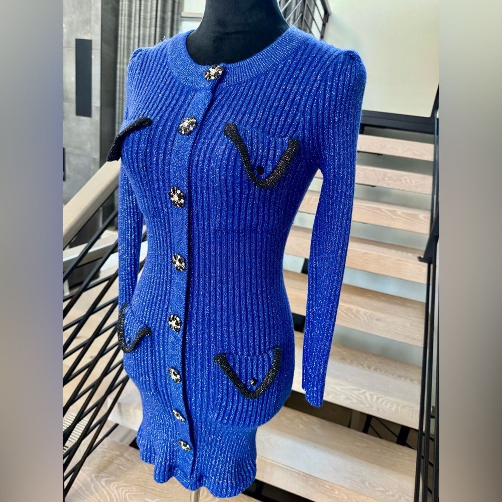 Other Shimmery and Chic Luxury Party Y2K Blue Knit Dress size S Size S / US 4 / IT 40 - 5 Thumbnail