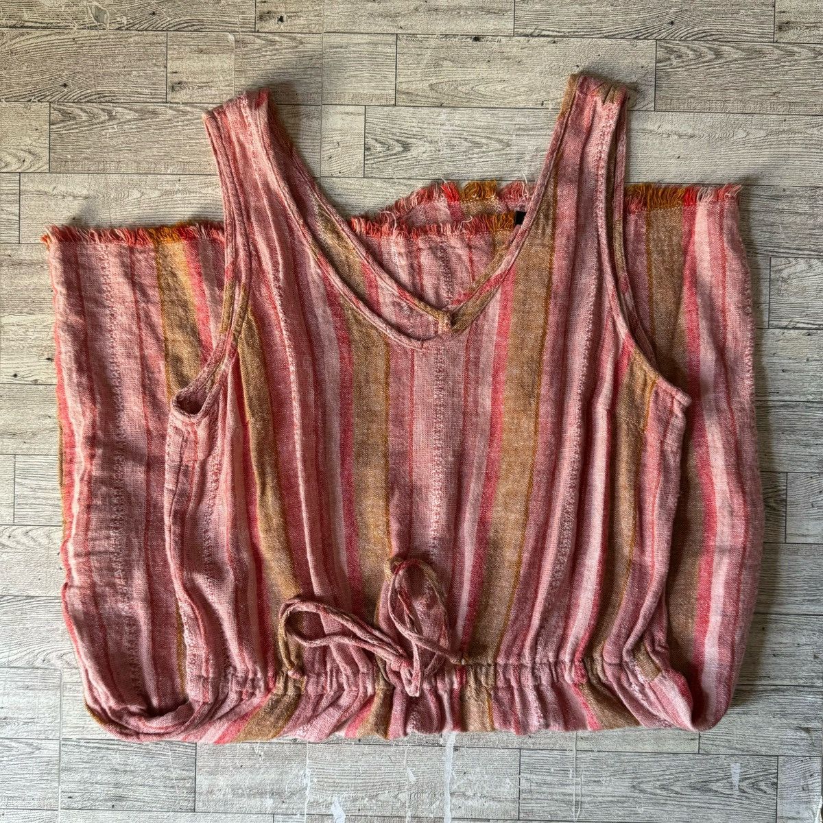 Anthropologie × Drew DREW Red Nat Dobby, Striped, Drawstring Linen Dress Size L / US 10 / IT 46 - 14 Thumbnail