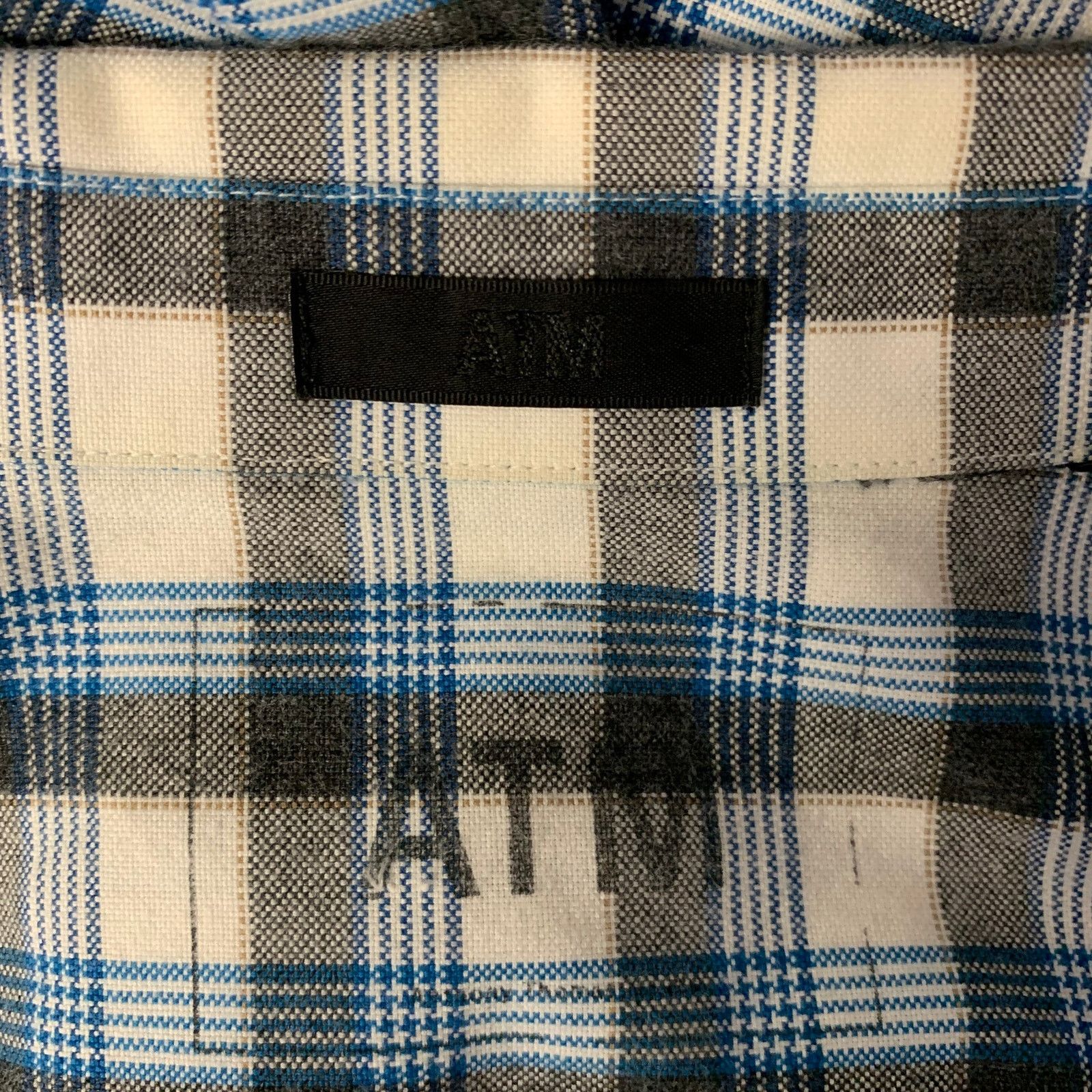 ATM ATM Gray Blue Plaid Cotton Elbow Patches Long Sleeve Shirt Size US L / EU 52-54 / 3 - 6 Thumbnail