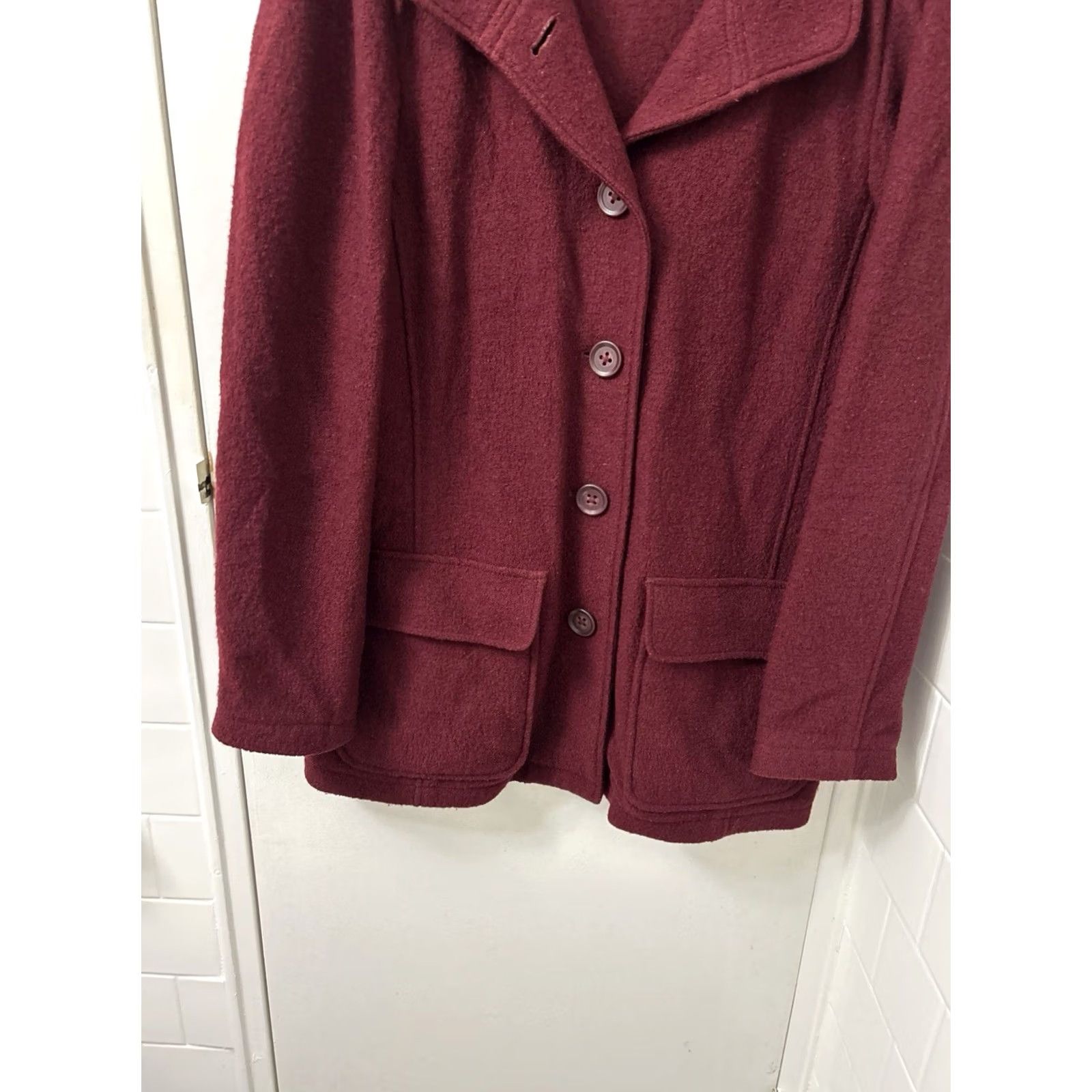 Vintage LL Bean Bellandi Italian Wool Coat Womens XL Burgundy Button Front Jacket 271132 Size XL / US 12-14 / IT 48-50 - 3 Thumbnail