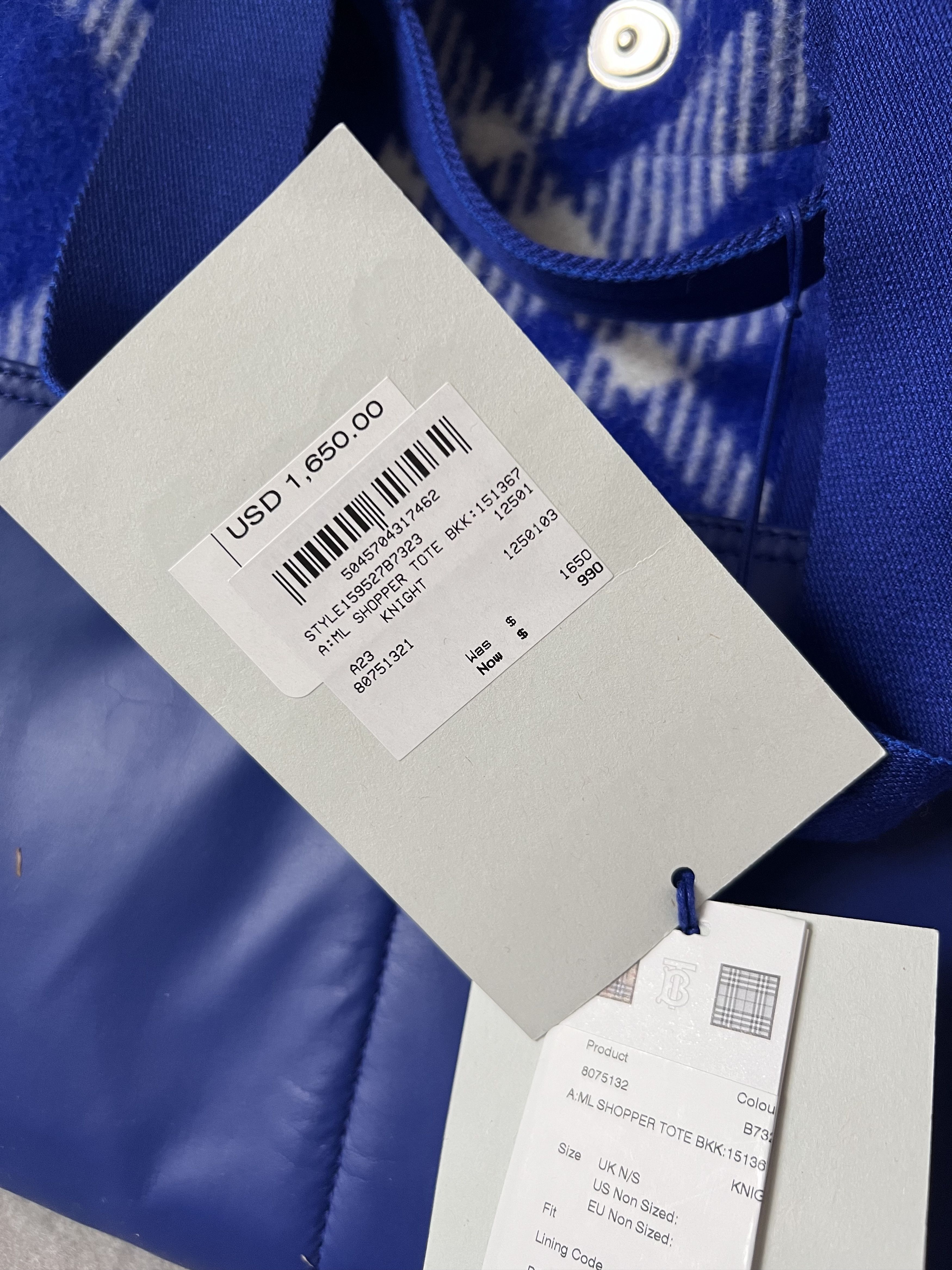 Burberry Burberry XL Check Shopper Tote Bag in Blue Leather Wool Size ONE SIZE - 9 Thumbnail