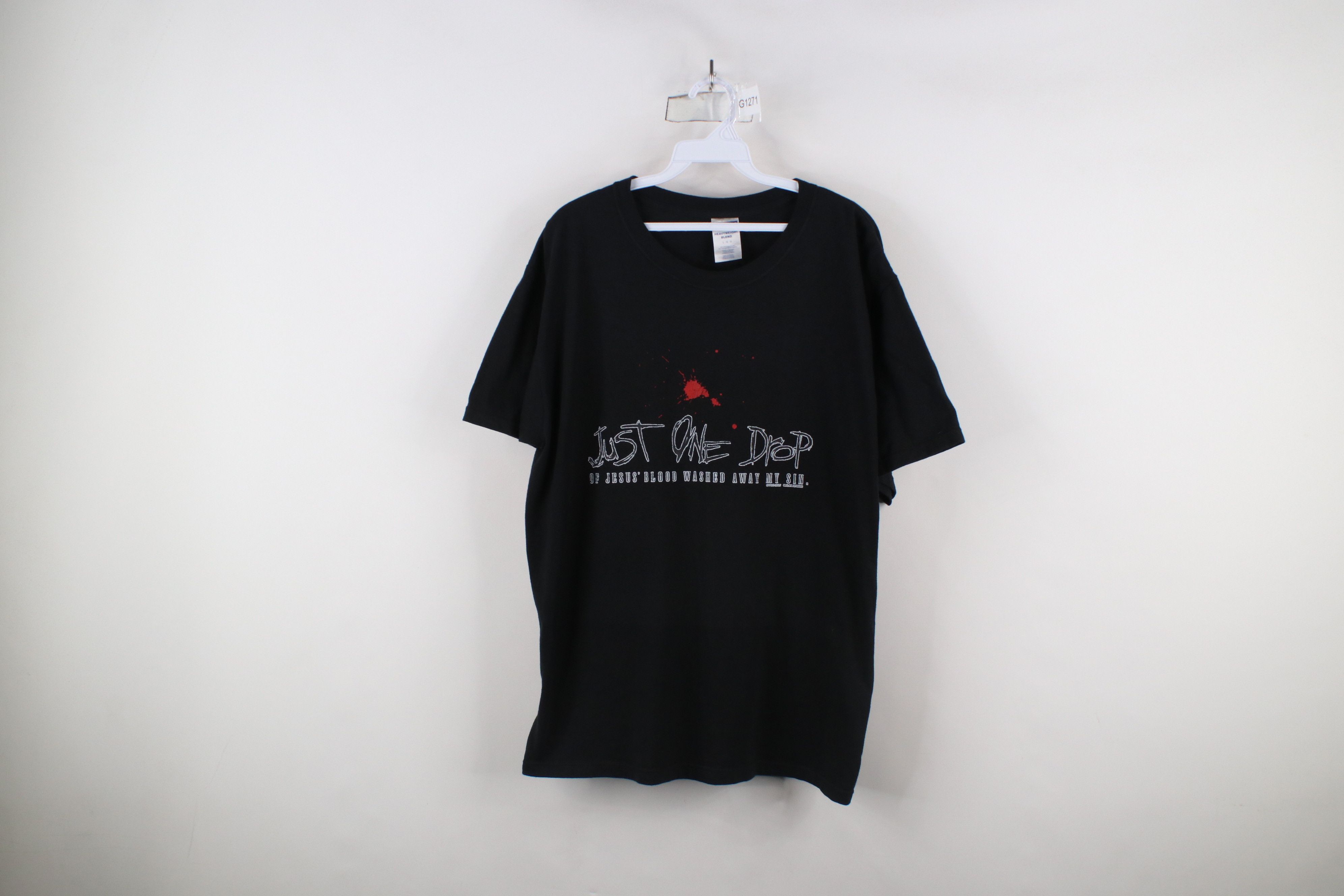 Vintage Vintage 90s Y2K Just One Drop Jesus Blood Sin T-Shirt Black Size US L / EU 52-54 / 3 - 1 Thumbnail