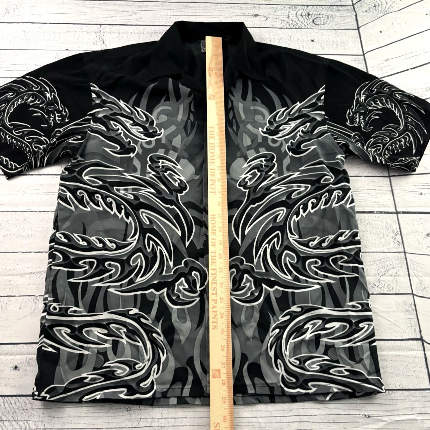 Vintage VINTAGE Shaolin Button-Up Short Sleeve Shirt Mens M Black Dragon Tribal Graphic Print White-? Size US M / EU 48-50 / 2 - 2 Thumbnail