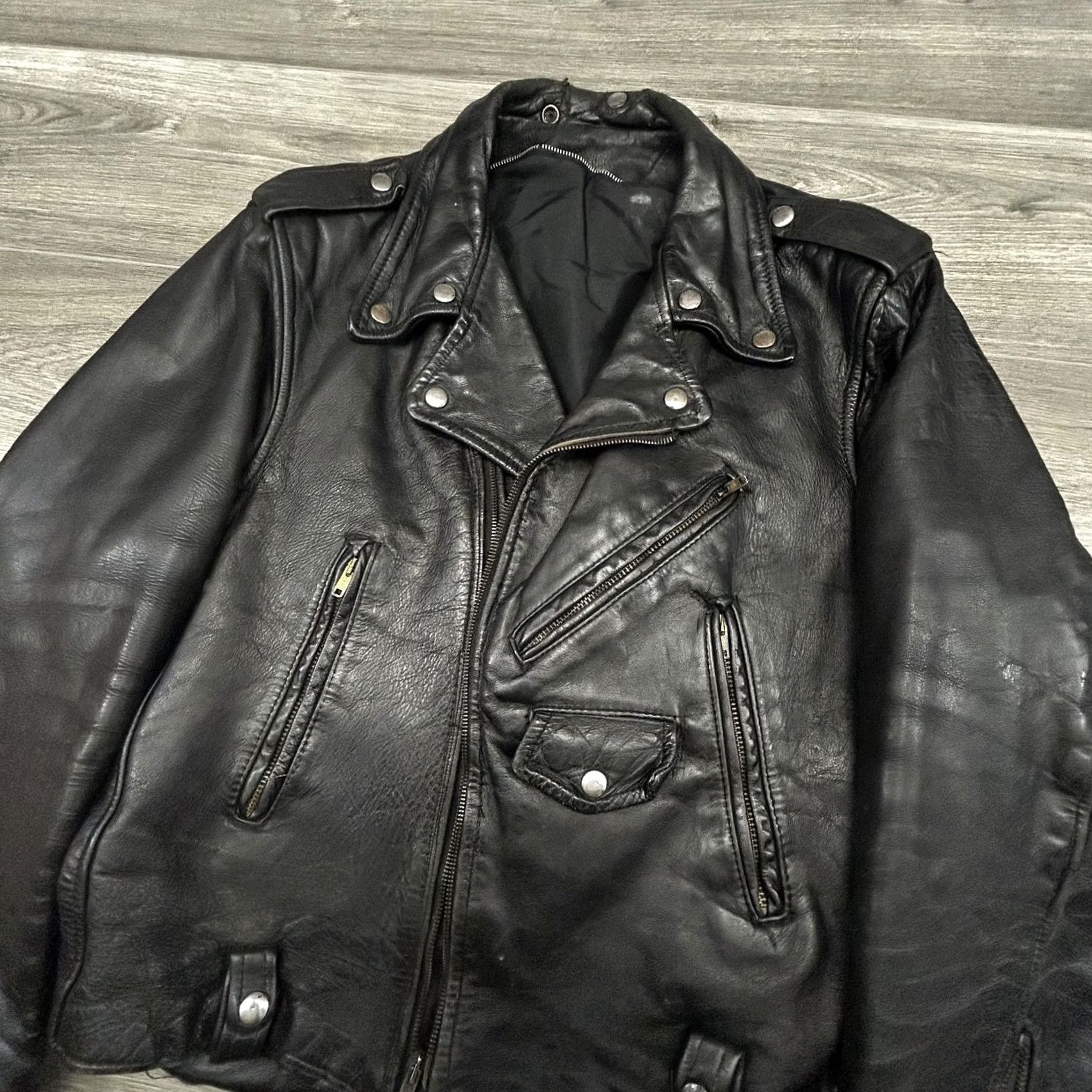 Vintage VINTAGE American Vintage Leather Motorcycle Jacket Mens L Black Talon Zipper Biker USA Size US L / EU 52-54 / 3 - 7 Thumbnail