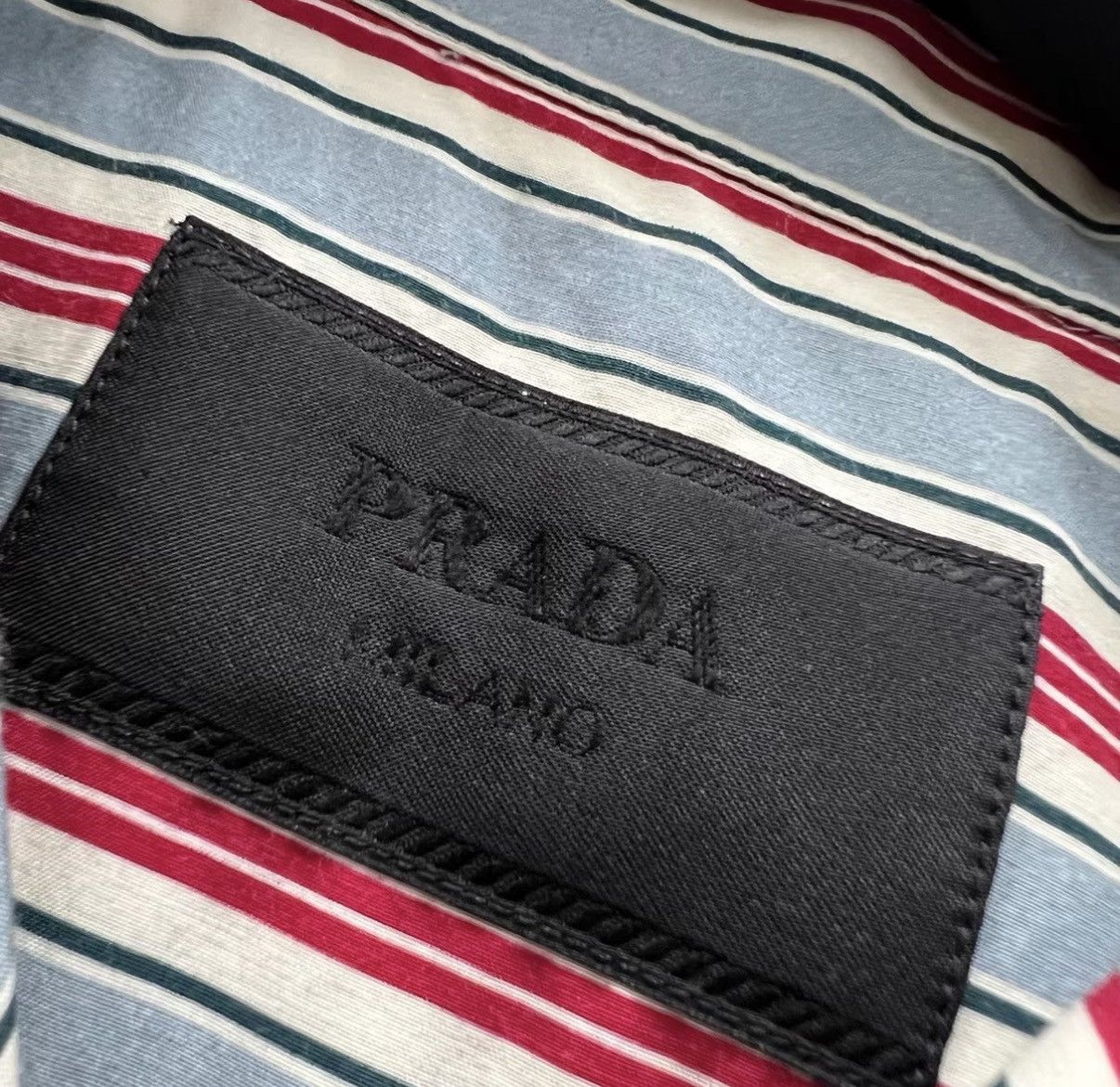 Prada Prada 25 Striped Patch Triangle Logo Short Sleeve Shirt J41 Size US M / EU 48-50 / 2 - 5 Thumbnail
