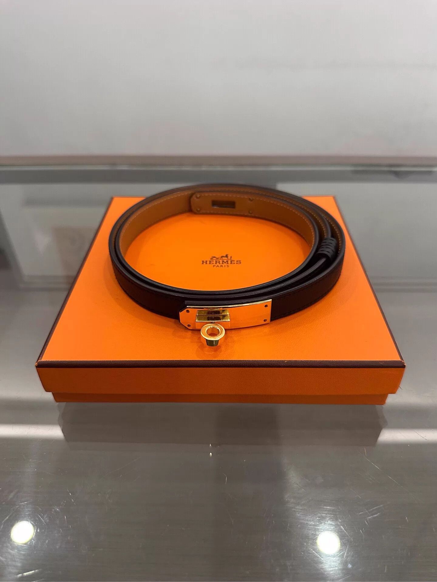 Hermes Hermes Kelly Belt 1.8cm Black/Brown Gold Buckle New Boxed Size ONE SIZE - 1 Thumbnail