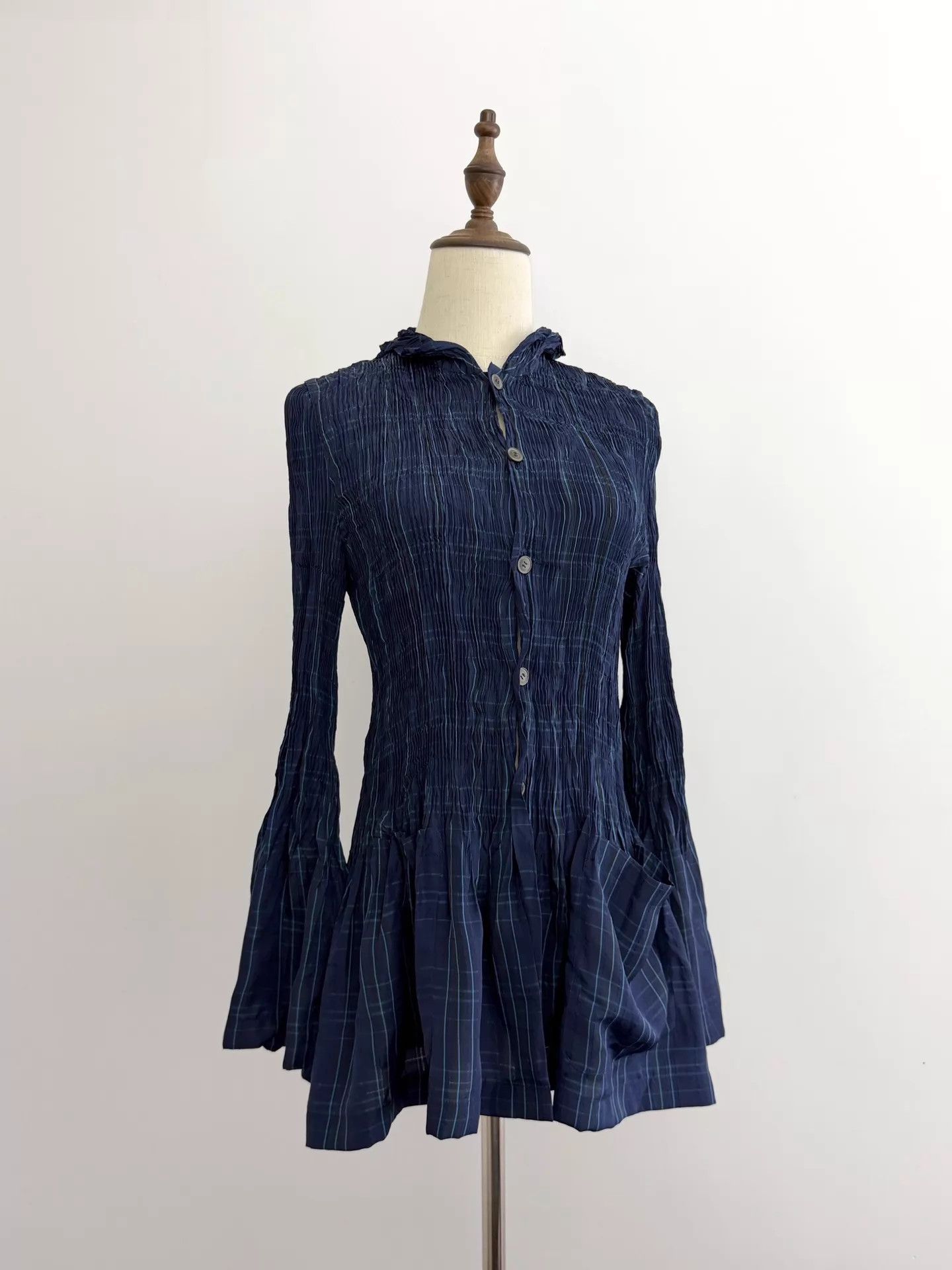 Comme des Garcons Comme des Garçons 1993 Tricot Navy Blue Pleated Flared Top Size ONE SIZE - 2 Thumbnail